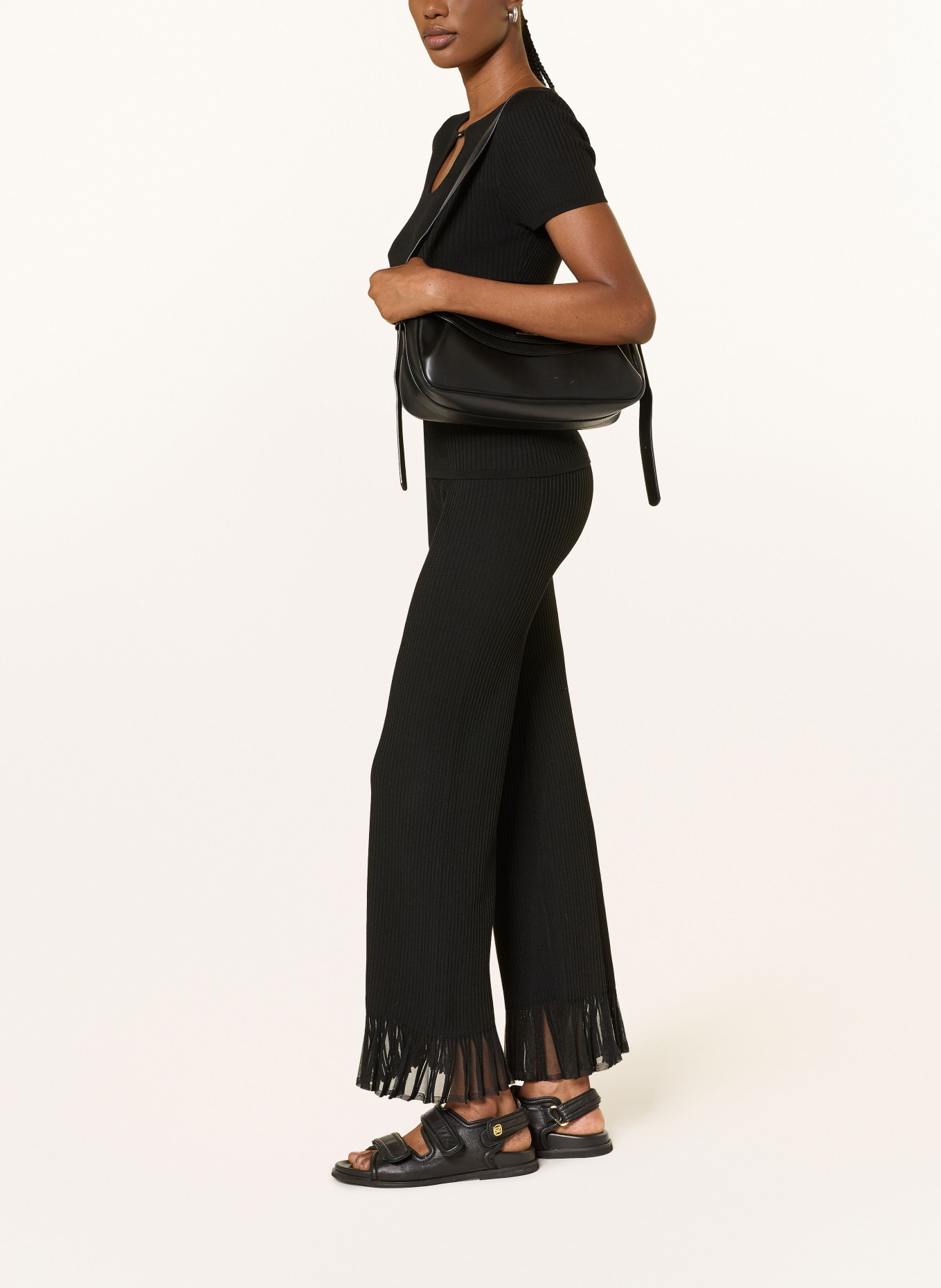 SANDRO Strickhose mit Volants: SCHWARZ