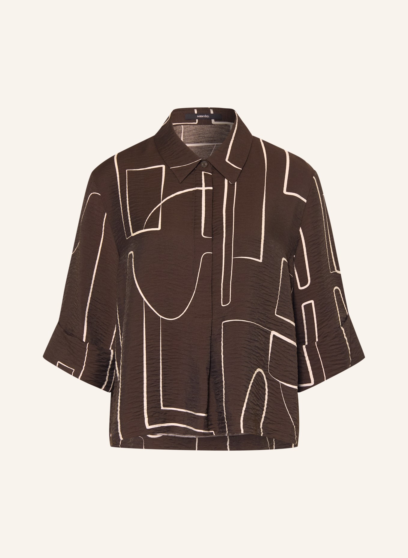 someday Blusenshirt ZESANE mit 3/4-Arm: DUNKELBRAUN / WEISS