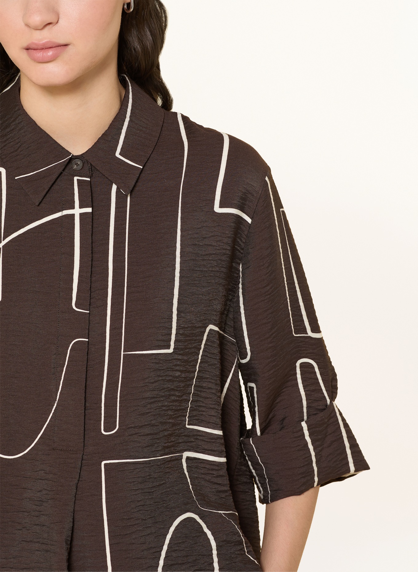 someday Blusenshirt ZESANE mit 3/4-Arm: DUNKELBRAUN / WEISS