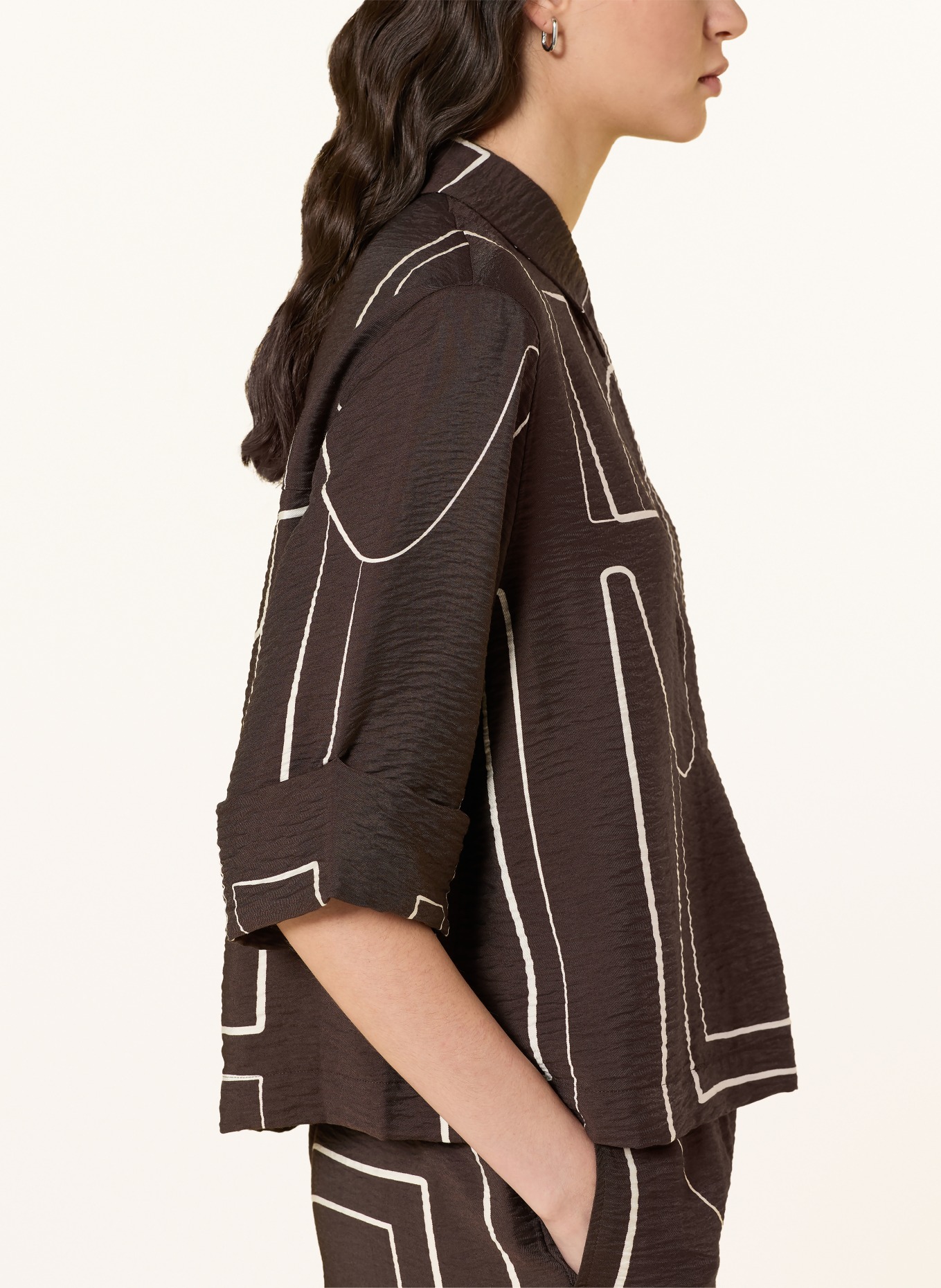 someday Blusenshirt ZESANE mit 3/4-Arm: DUNKELBRAUN / WEISS
