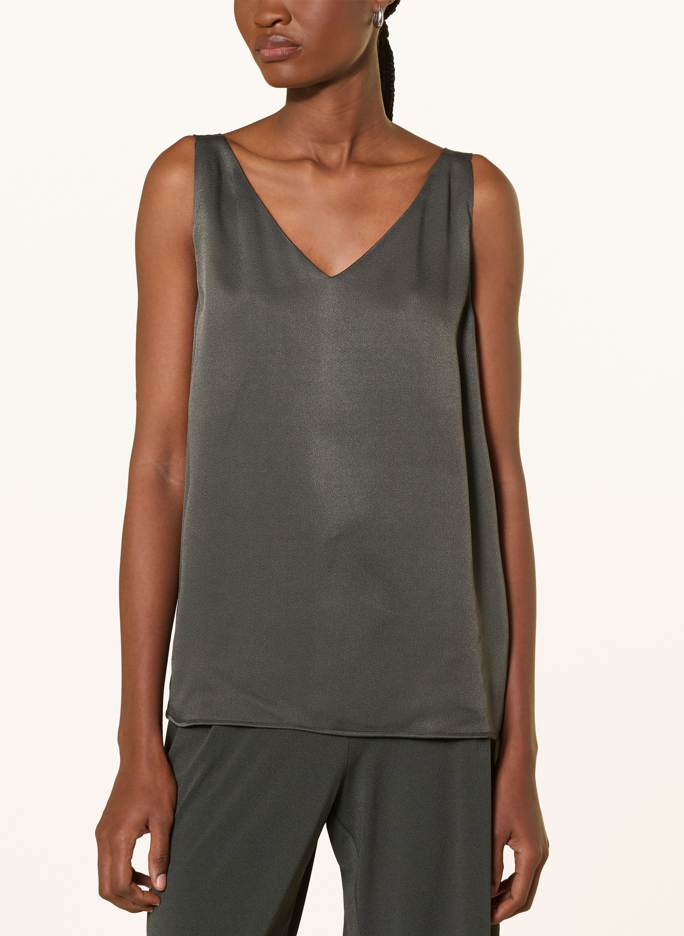 someday ZOVI satin blouse top: DARK GREEN