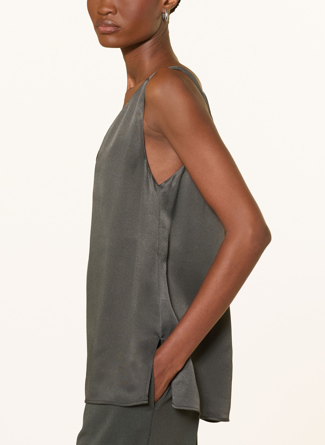 someday ZOVI satin blouse top: DARK GREEN
