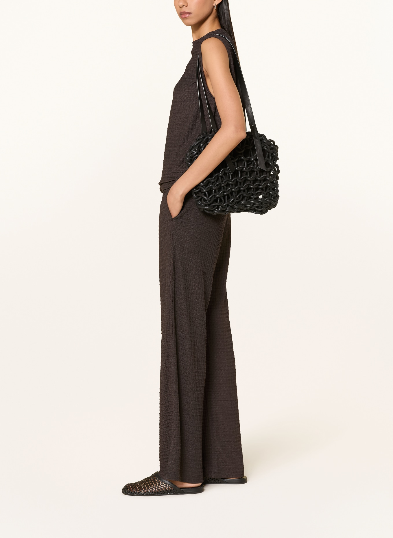 someday CHARLIE WIDE Jersey Pants: DARK BROWN