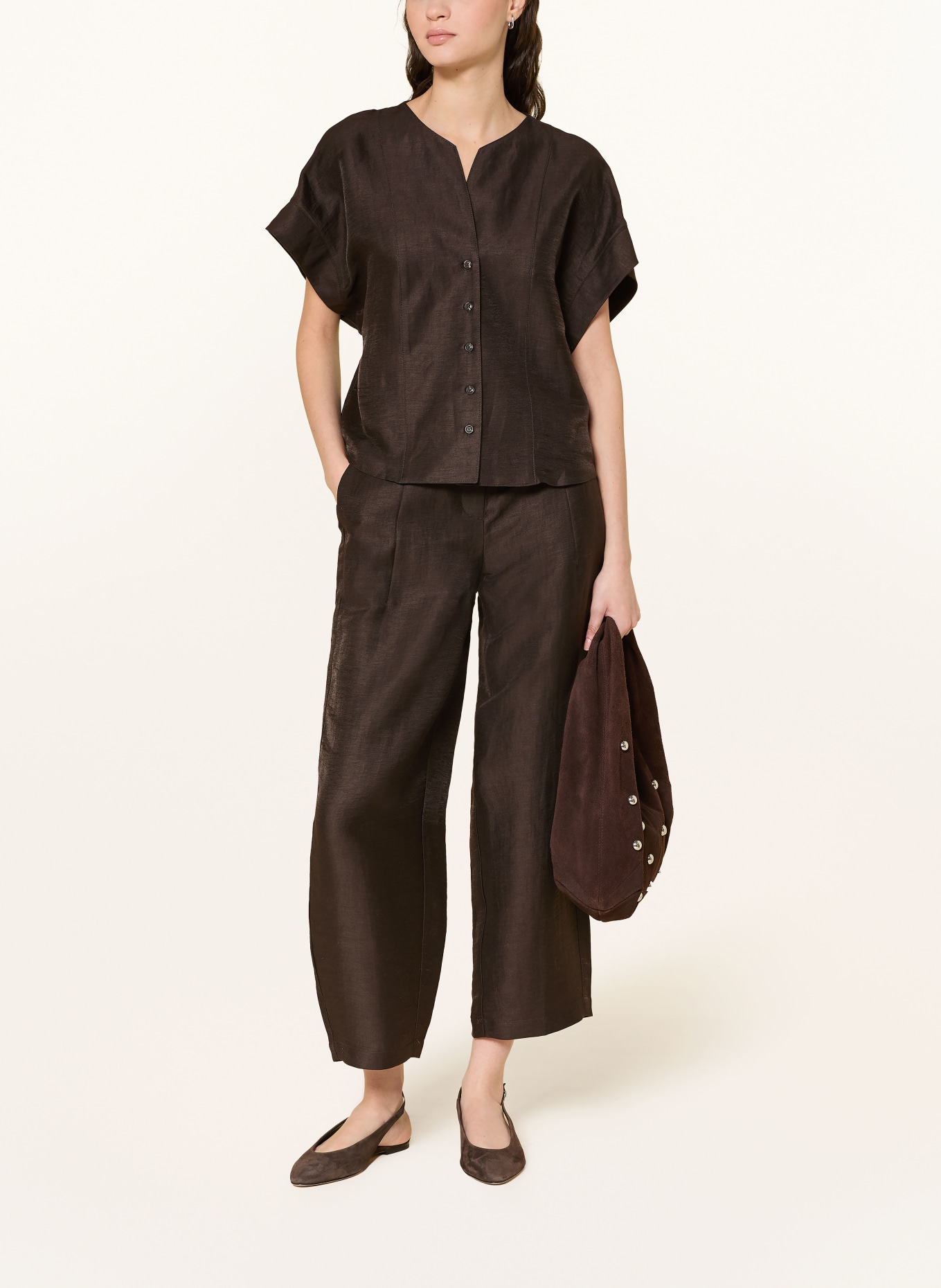 someday 7/8 linen pants CISILIA BARREL: DARK BROWN