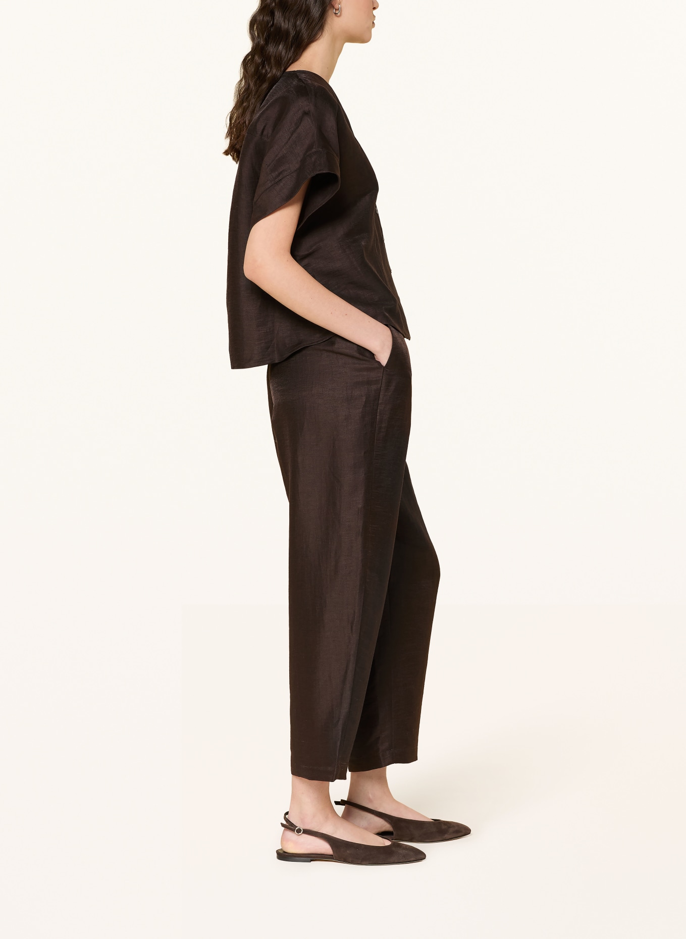 someday 7/8 linen pants CISILIA BARREL: DARK BROWN