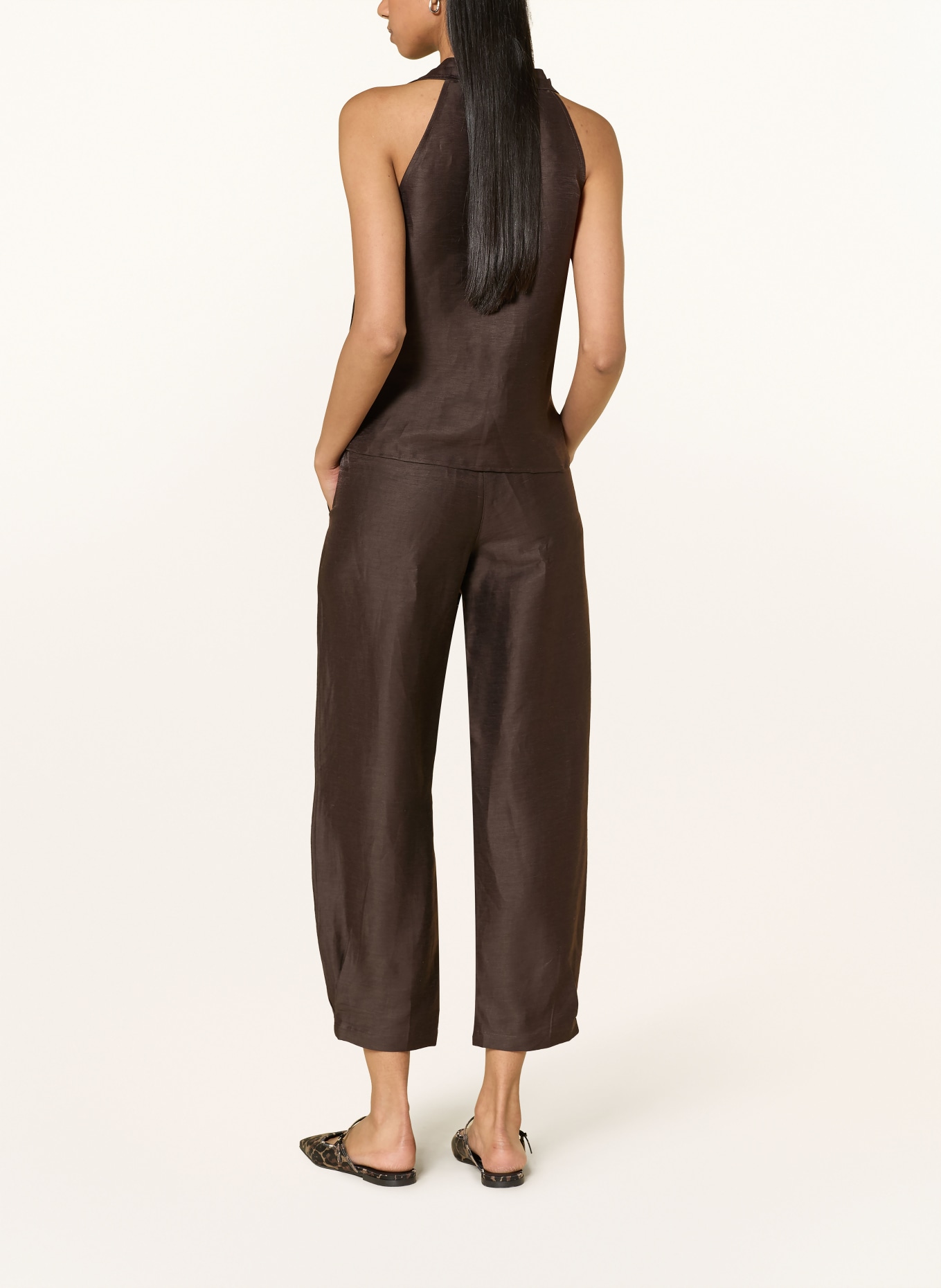 OPUS MYHA GLOW 7/8-length linen pants: BROWN