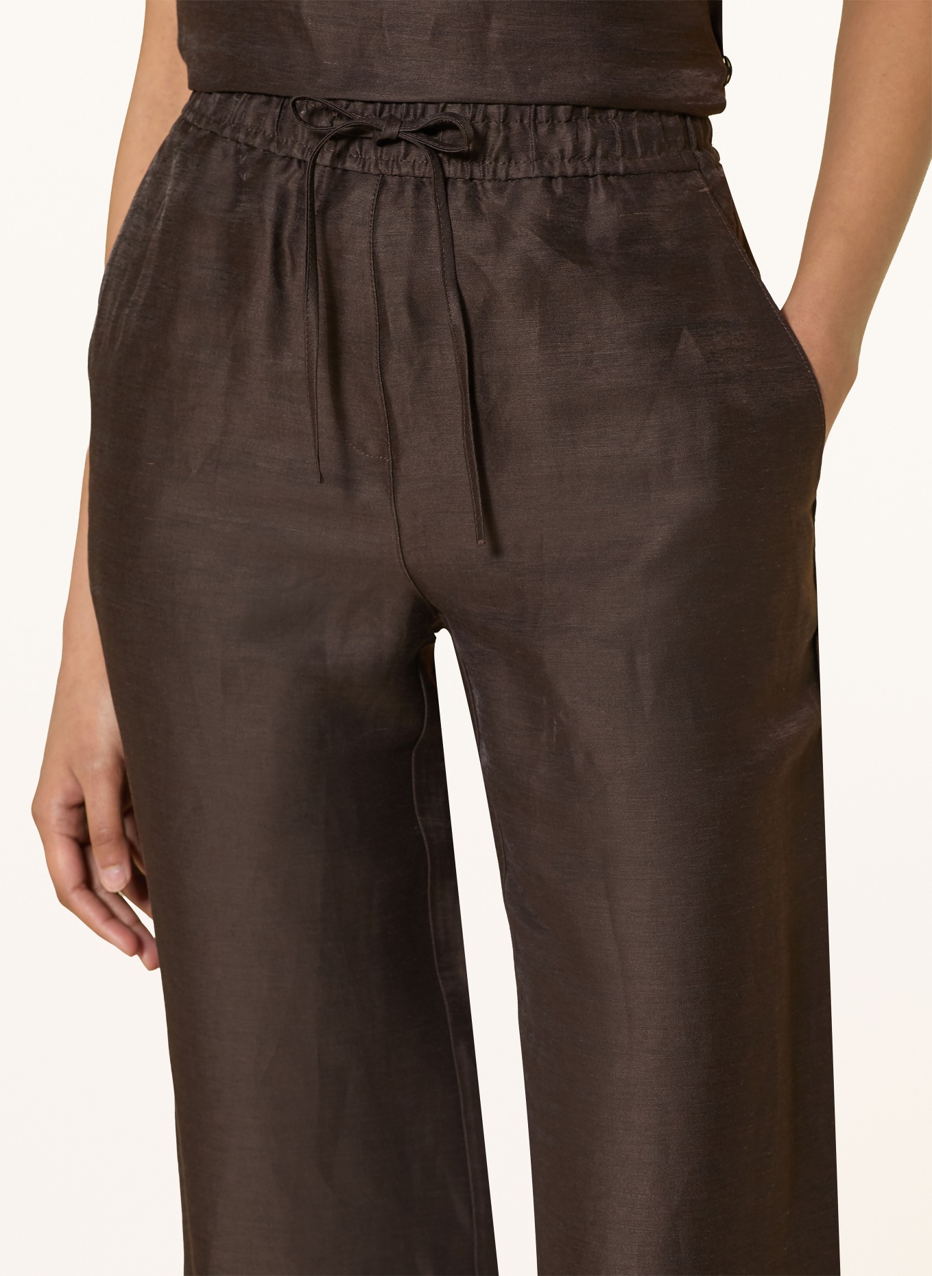 OPUS MYHA GLOW 7/8-length linen pants: BROWN