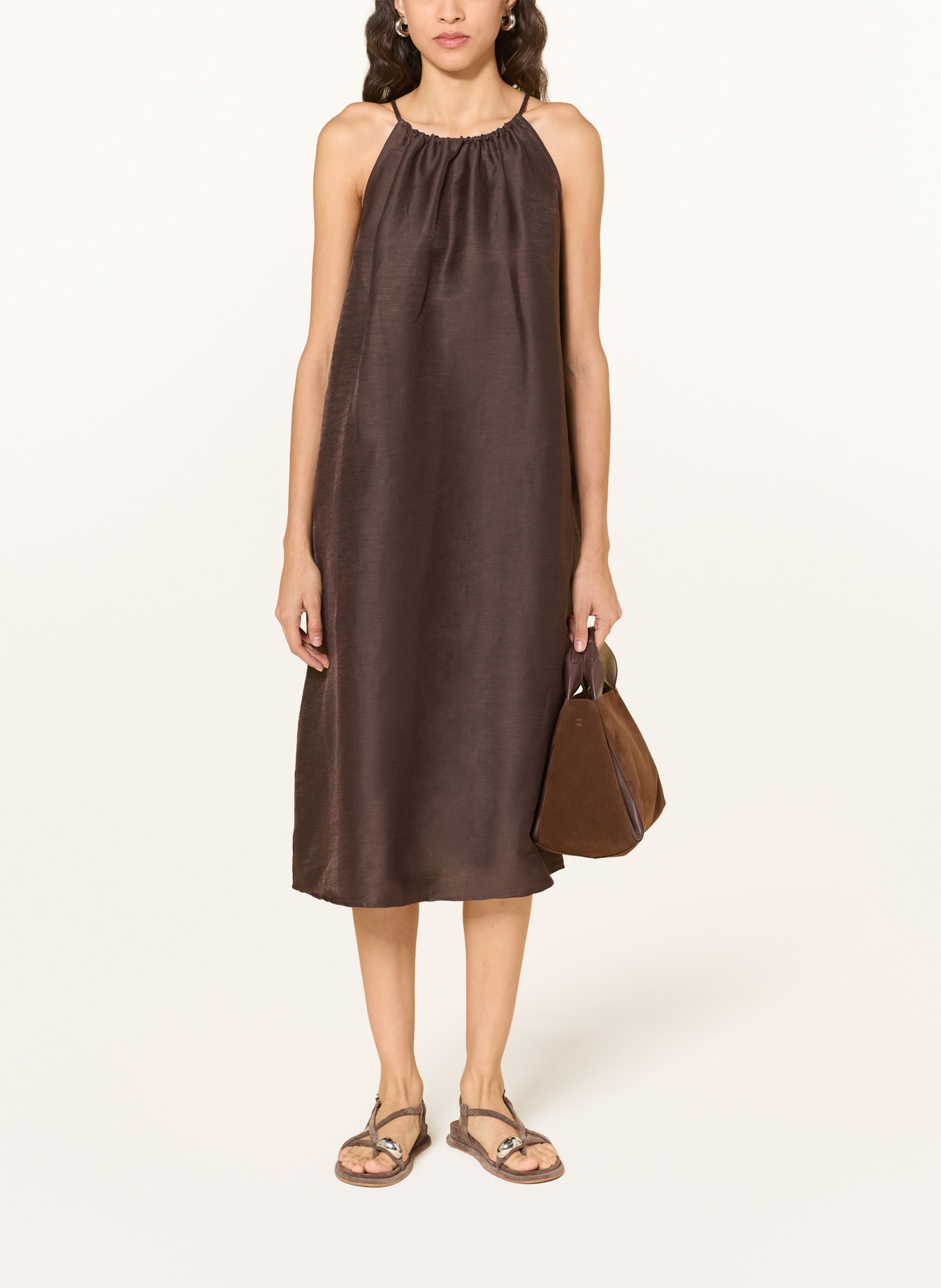 OPUS Leinenkleid WIDALA: DUNKELBRAUN
