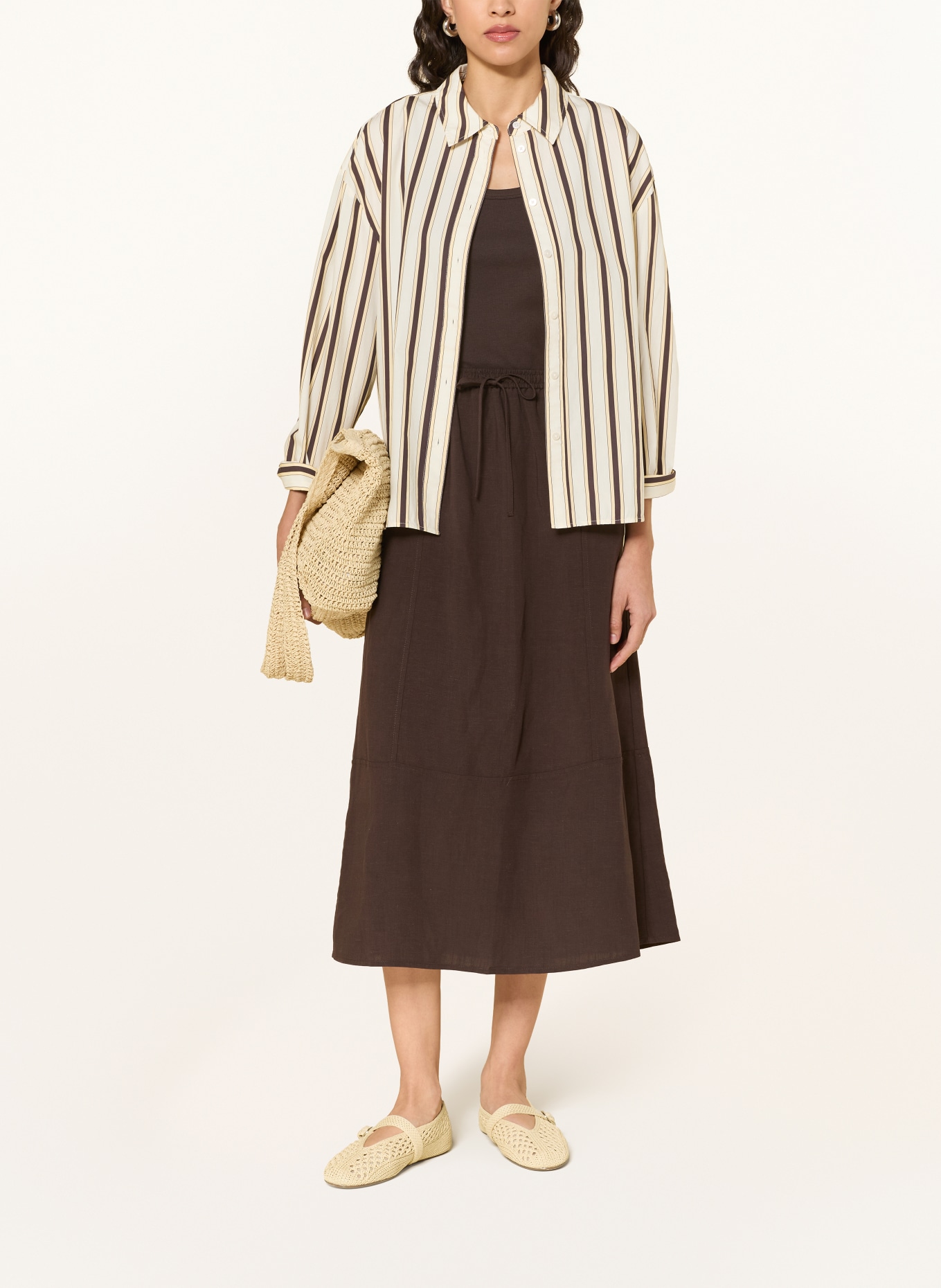 OPUS Overhemd FLANKO: WIT / MARRON FONCÉ / CRÈME