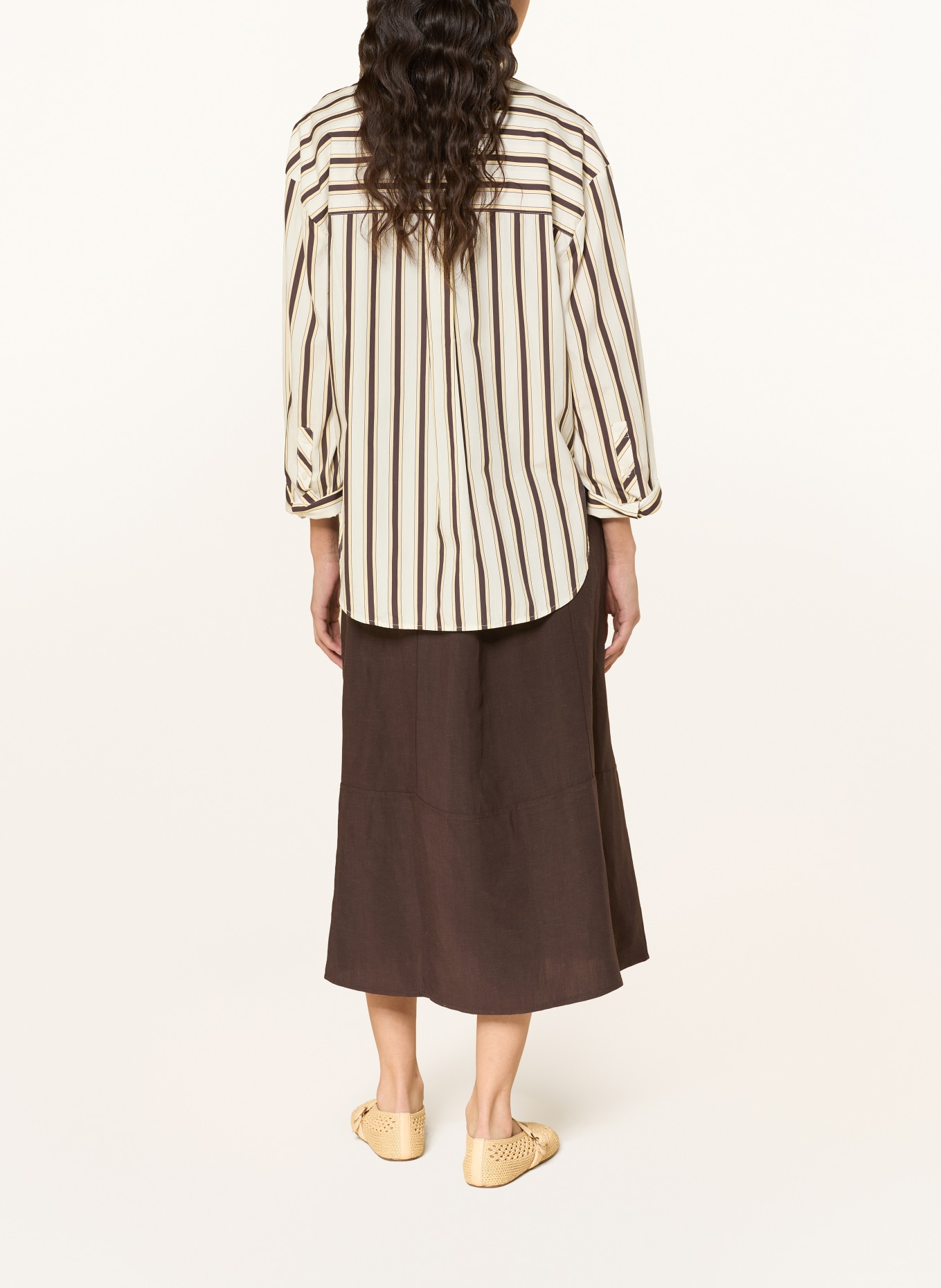 OPUS Overhemd FLANKO: WIT / MARRON FONCÉ / CRÈME