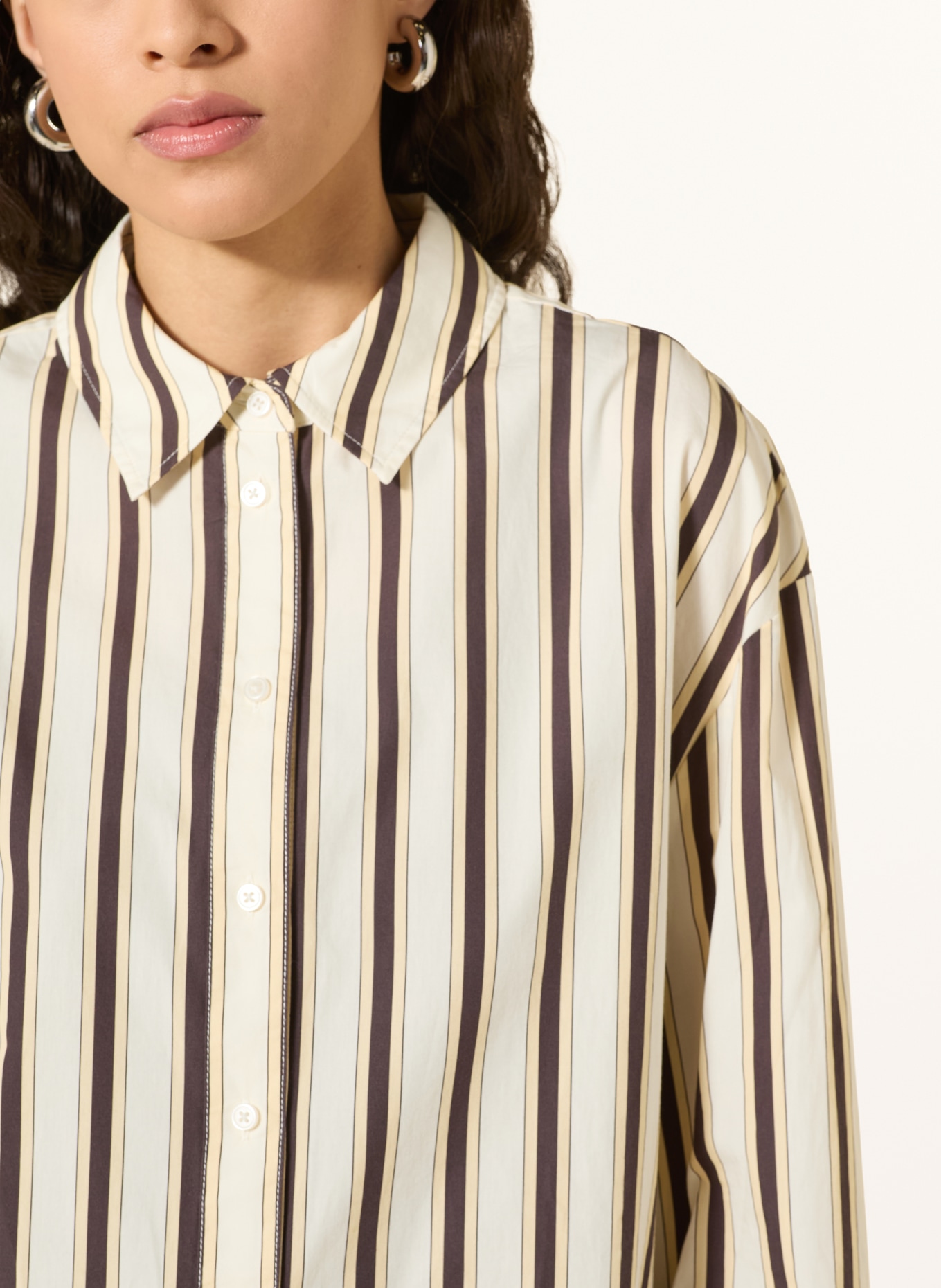 OPUS Overhemd FLANKO: WIT / MARRON FONCÉ / CRÈME