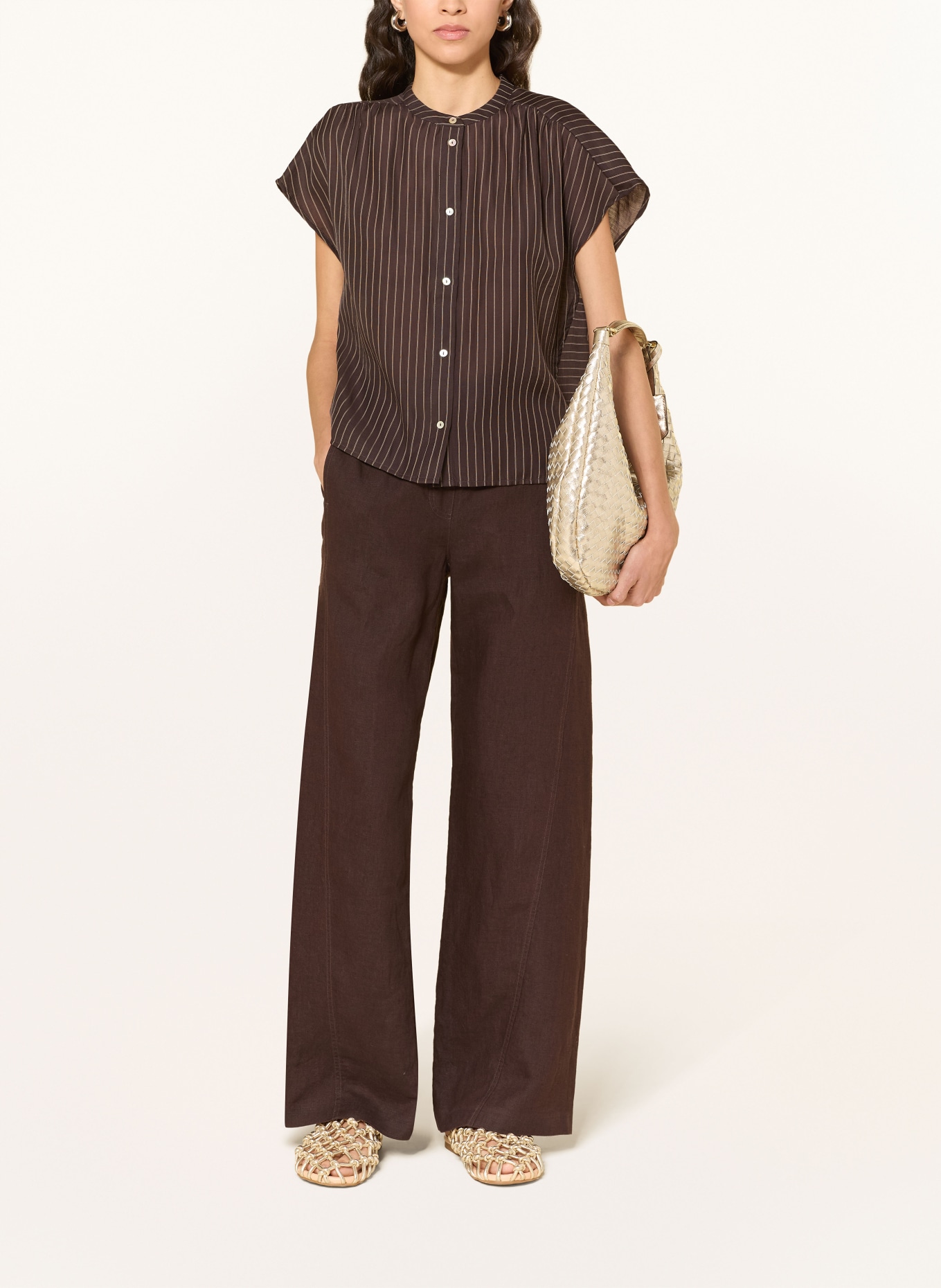 OPUS Bluse FRIEPE: DUNKELBRAUN / ECRU