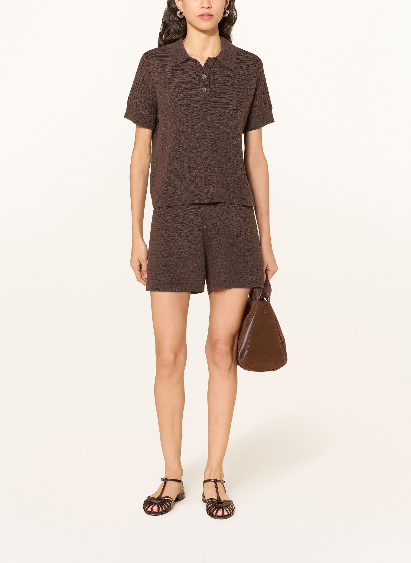 OPUS Gebreide short MAADOW: MARRON FONCÉ