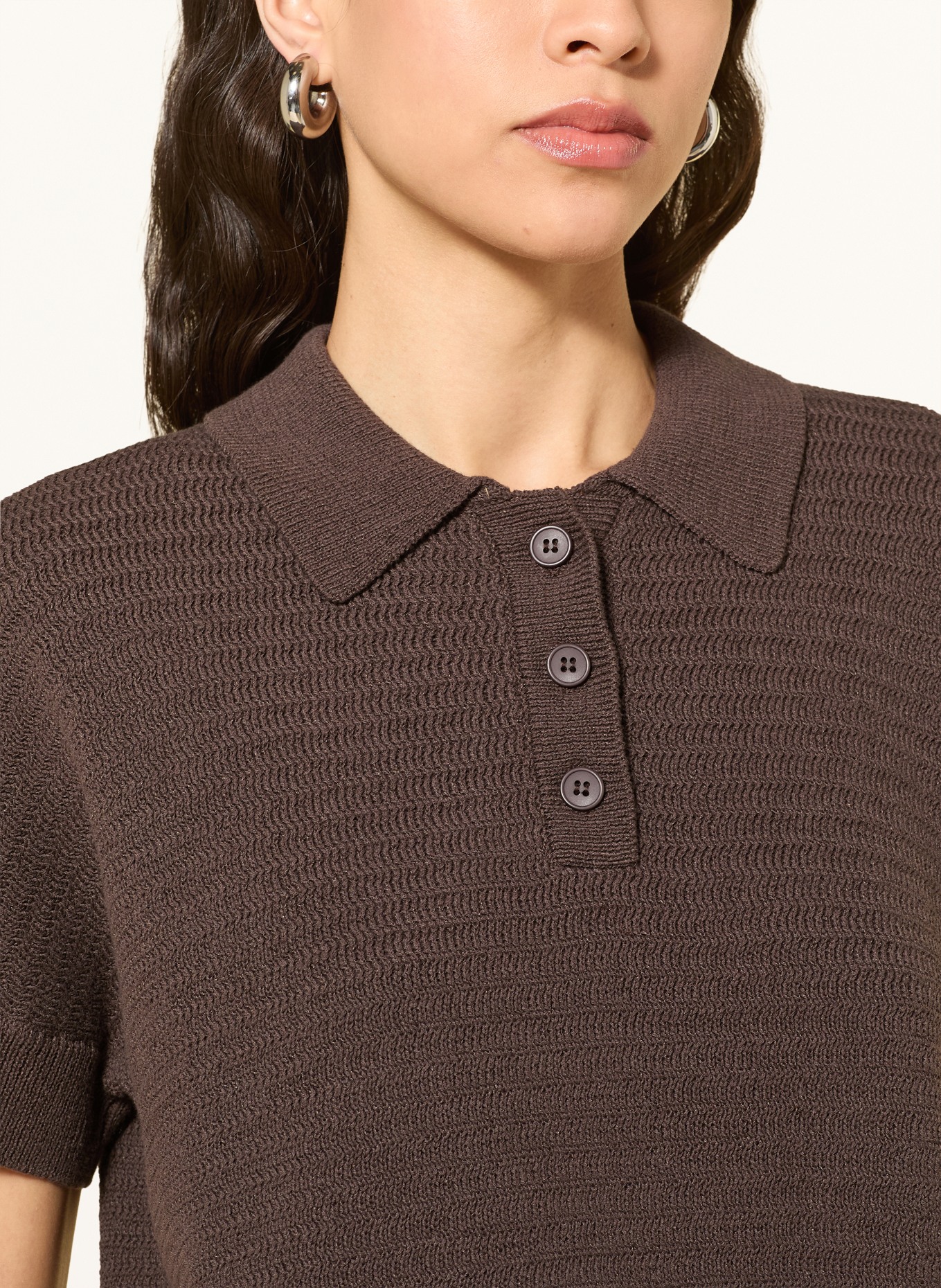 OPUS Gebreid poloshirt PUSO RESORT: MARRON FONCÉ