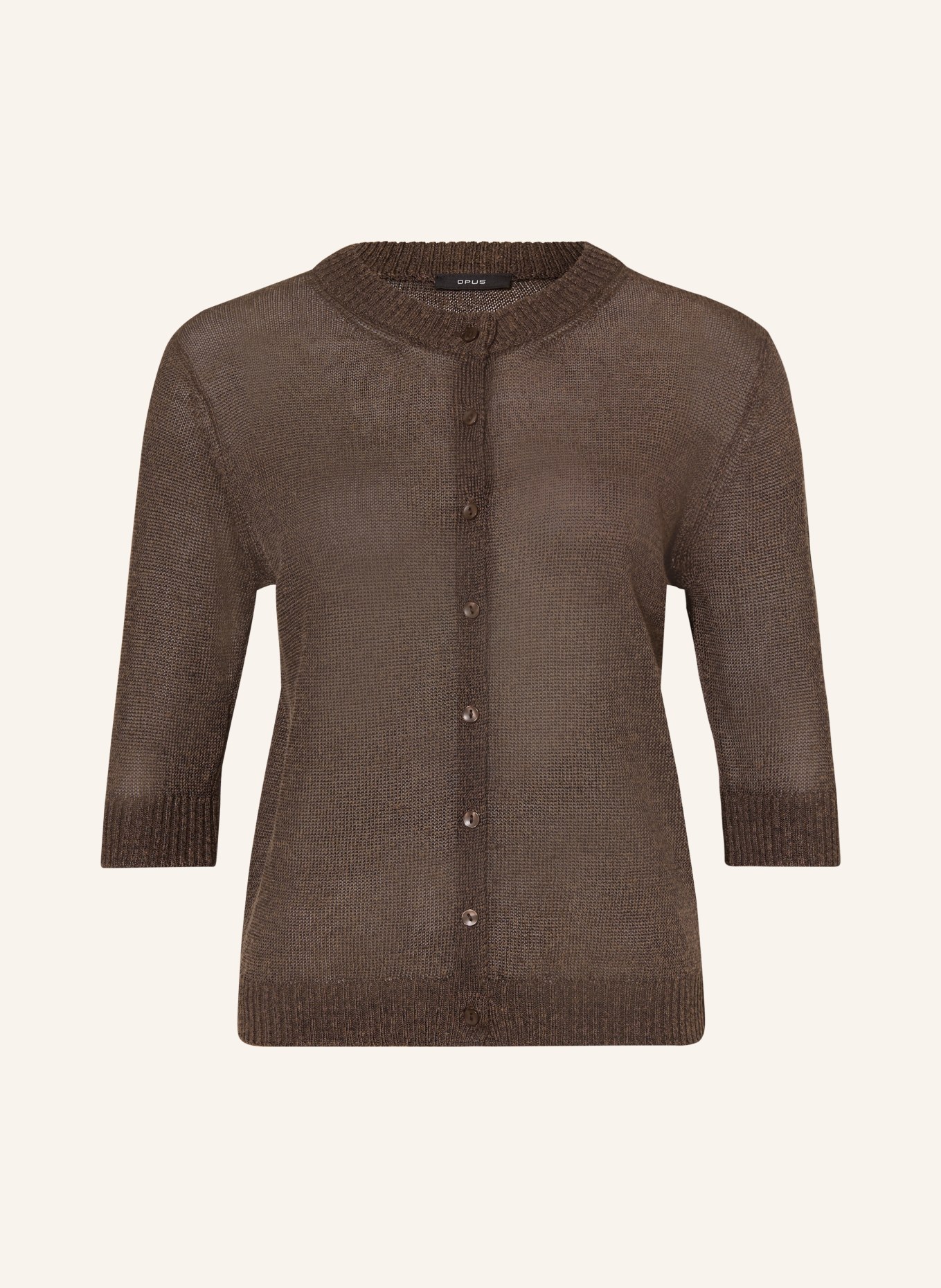 OPUS Strickjacke DATINA mit Leinen: DUNKELBRAUN