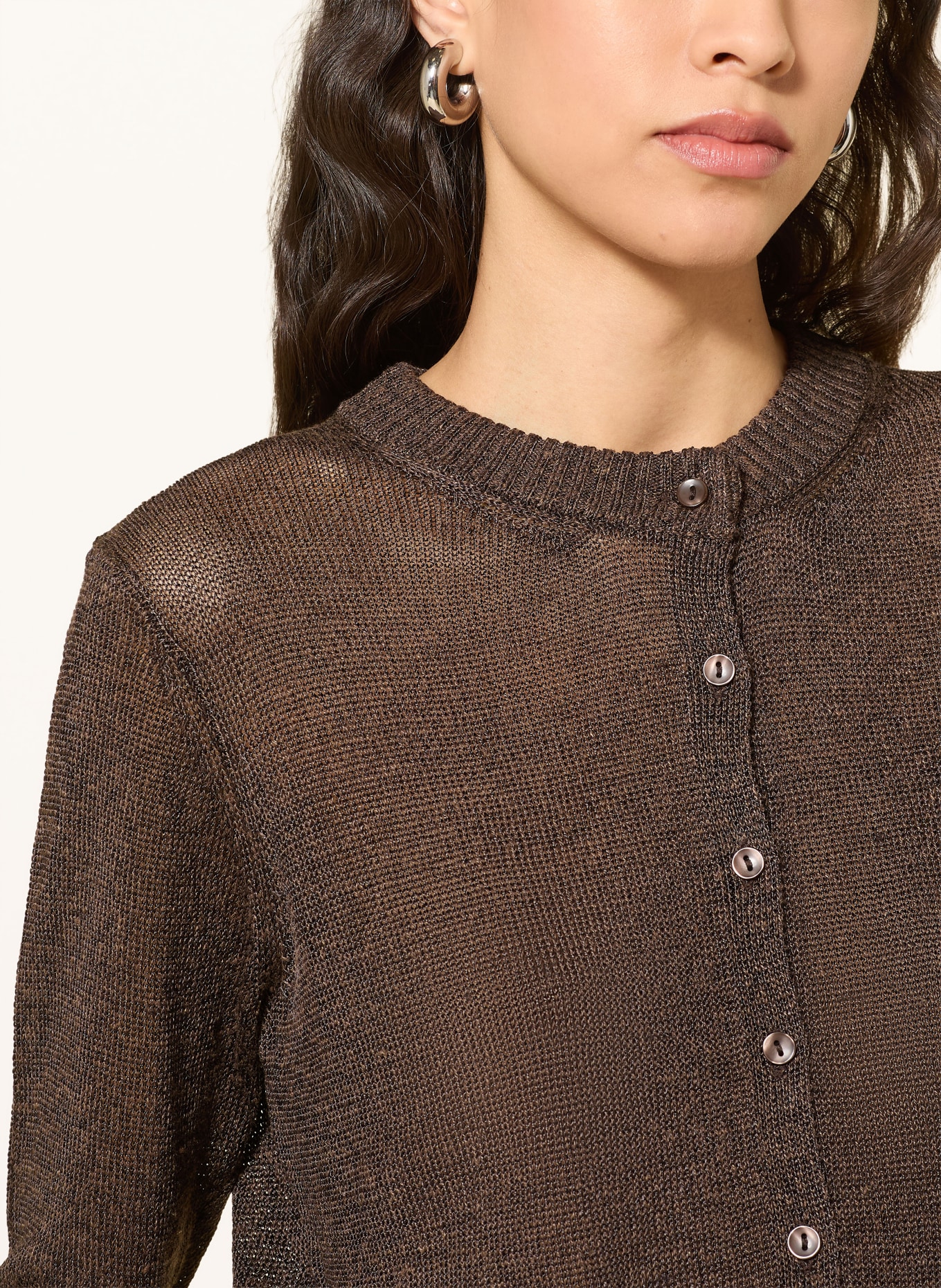 OPUS Strickjacke DATINA mit Leinen: DUNKELBRAUN