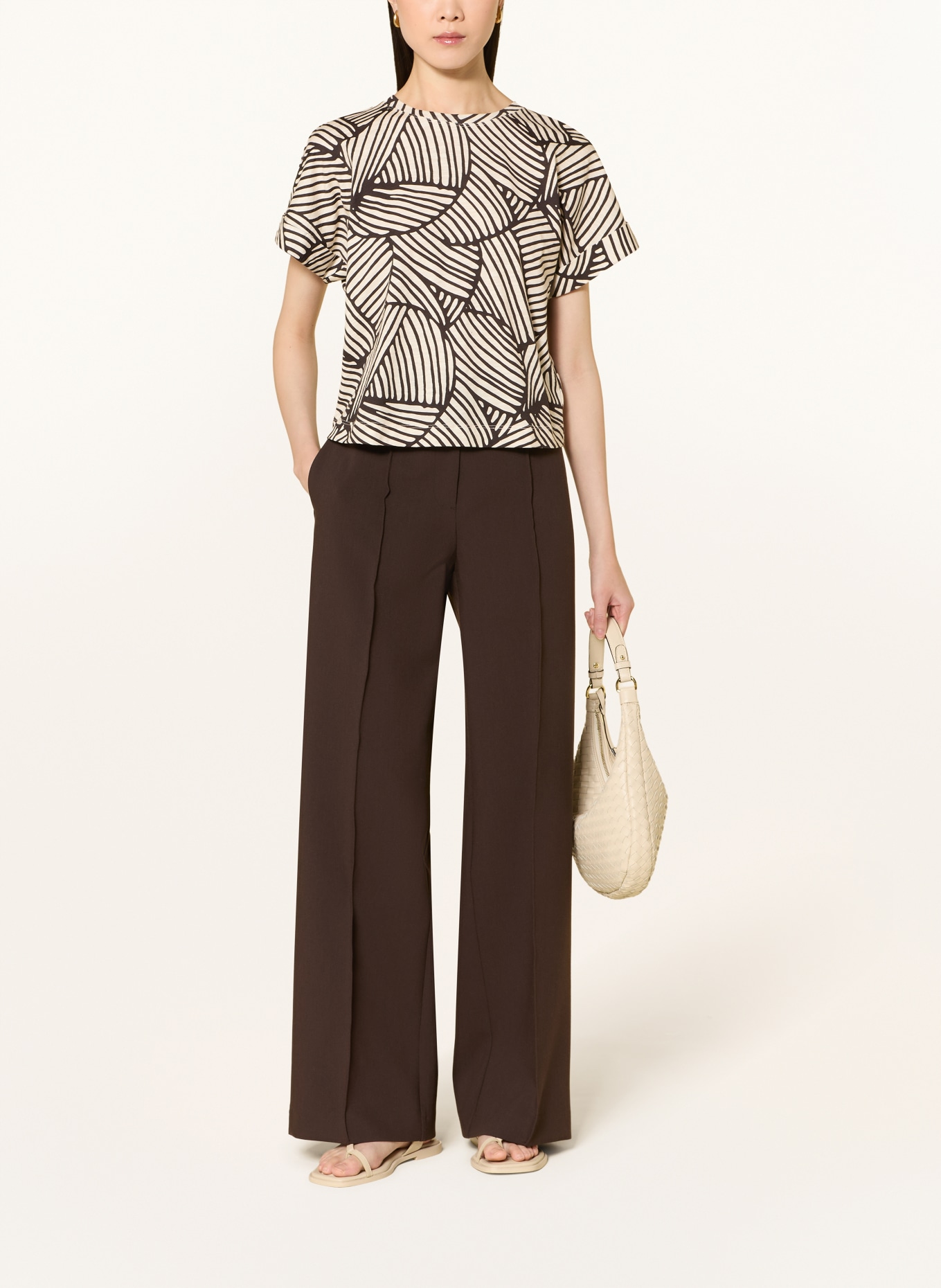 OPUS SOPRINTI T-Shirt: CREAM / DARK BROWN