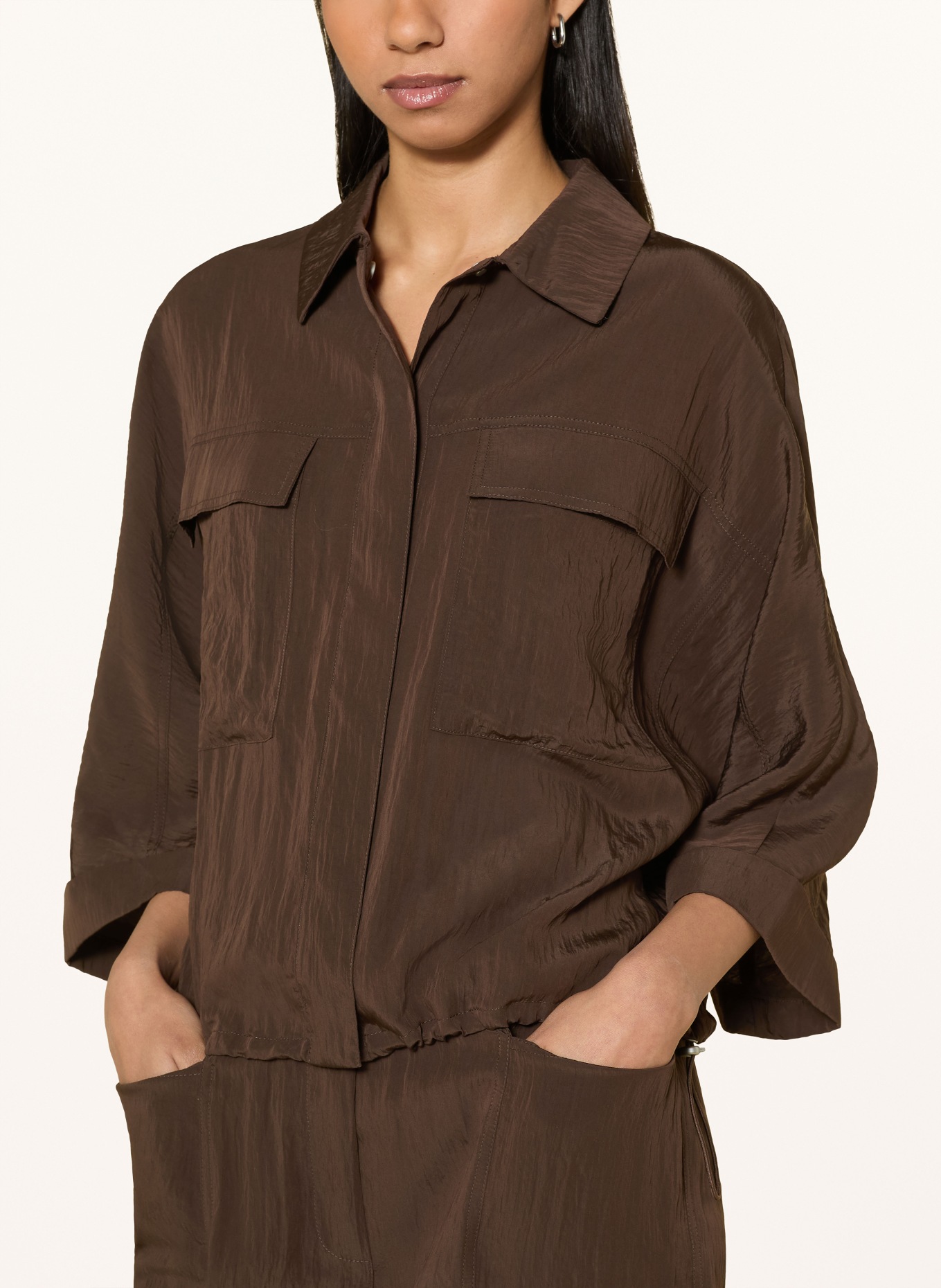 OPUS FROPA Shirt with 3/4-Length Sleeves: BROWN