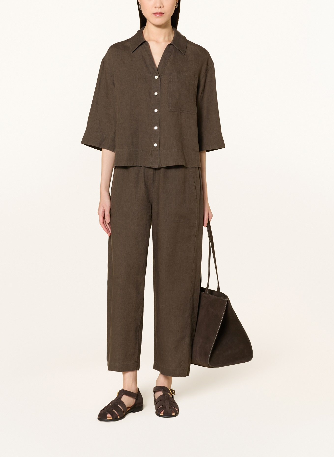 OPUS Linnen overhemd FLIPPA: DONKERGROEN