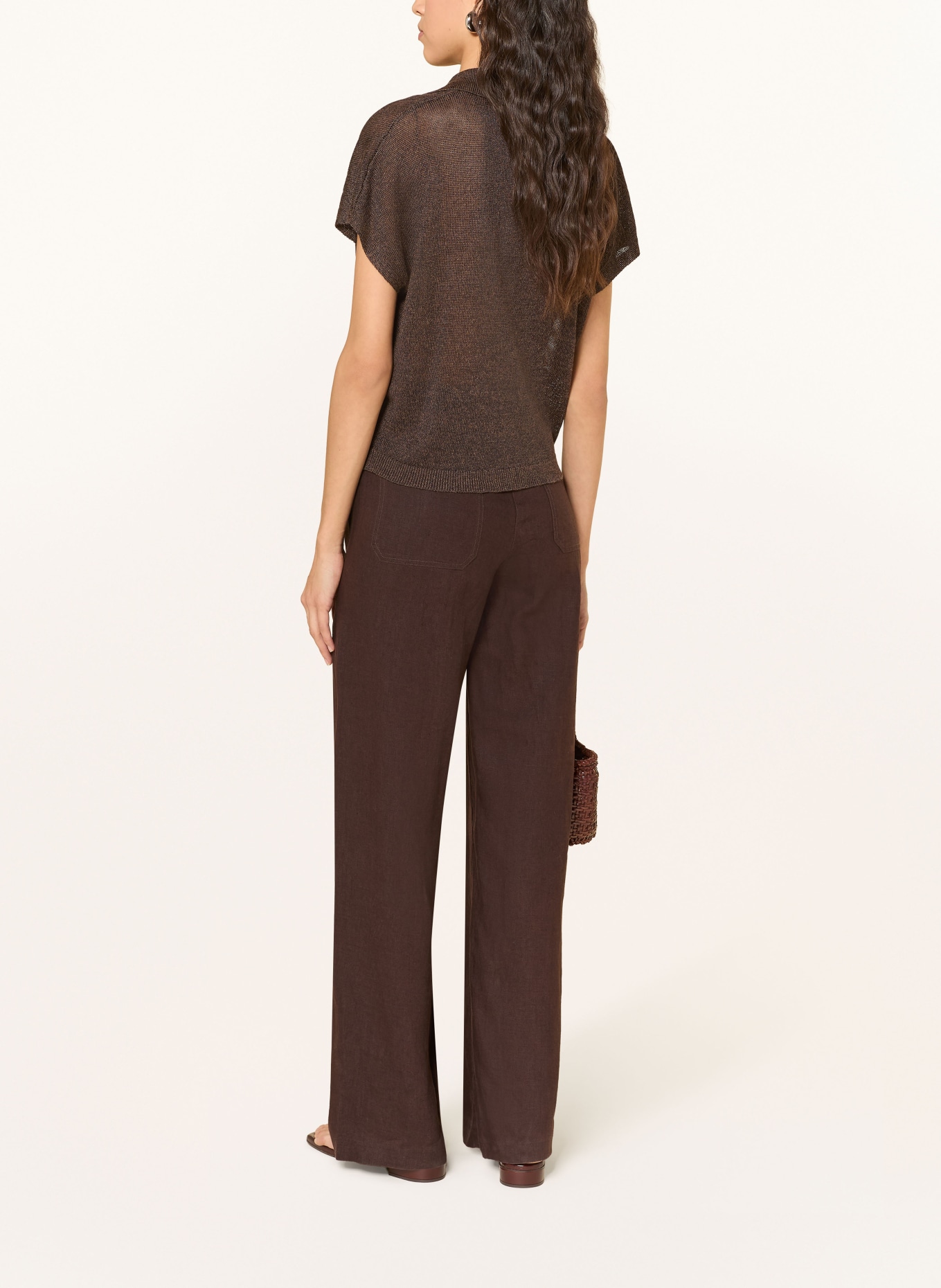 OPUS Spodnie z lnu MILENI: CIEMNOBRĄZOWY
