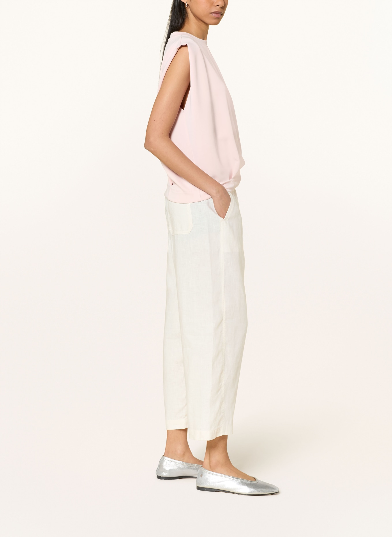 OPUS Lněné kalhoty MYHA v délce 7/8: KRÉMOVÁ