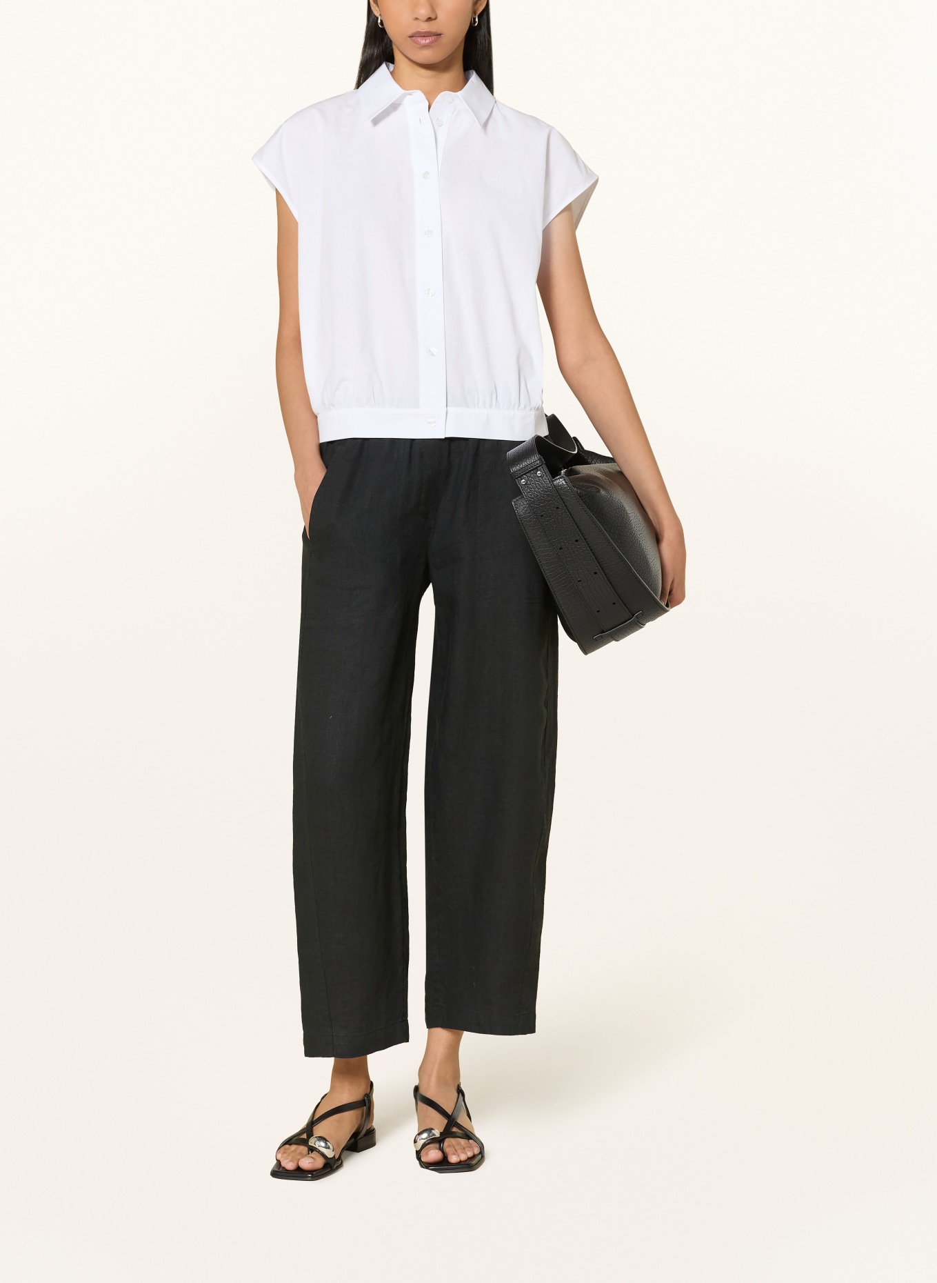 OPUS Spodnie 7/8 MYHA z lnu: CZARNY