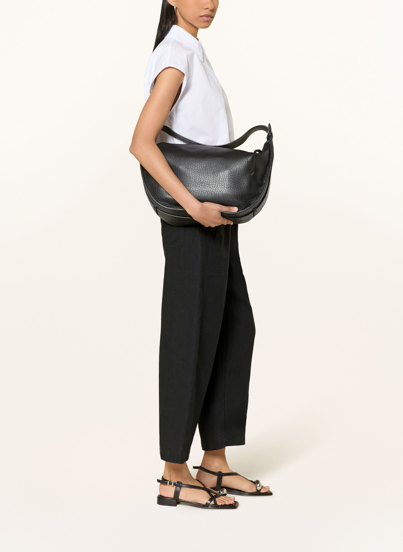 OPUS Spodnie 7/8 MYHA z lnu: CZARNY