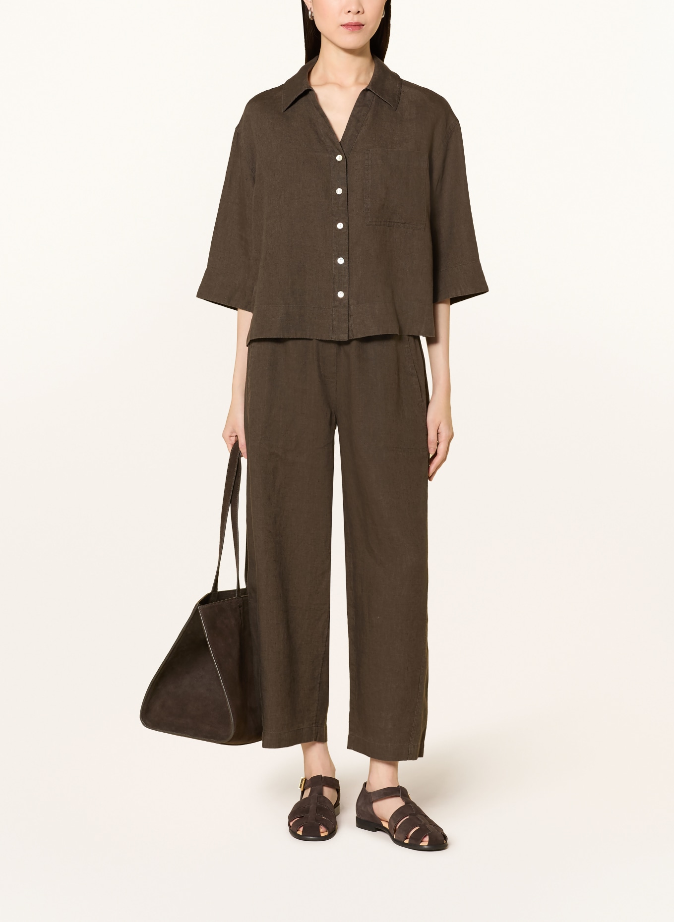 OPUS Lněné kalhoty MYHA v délce 7/8: KHAKI