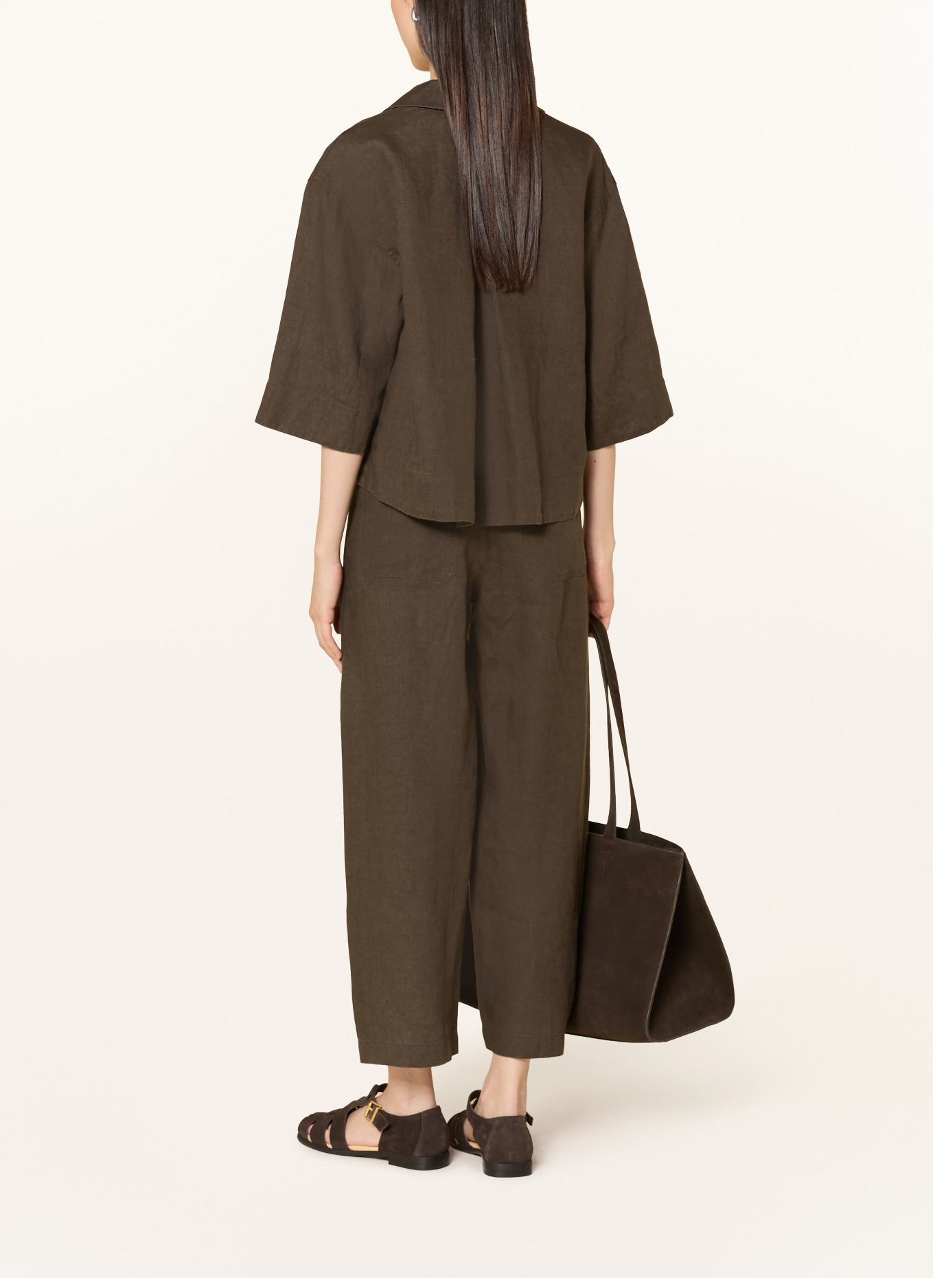 OPUS Lněné kalhoty MYHA v délce 7/8: KHAKI