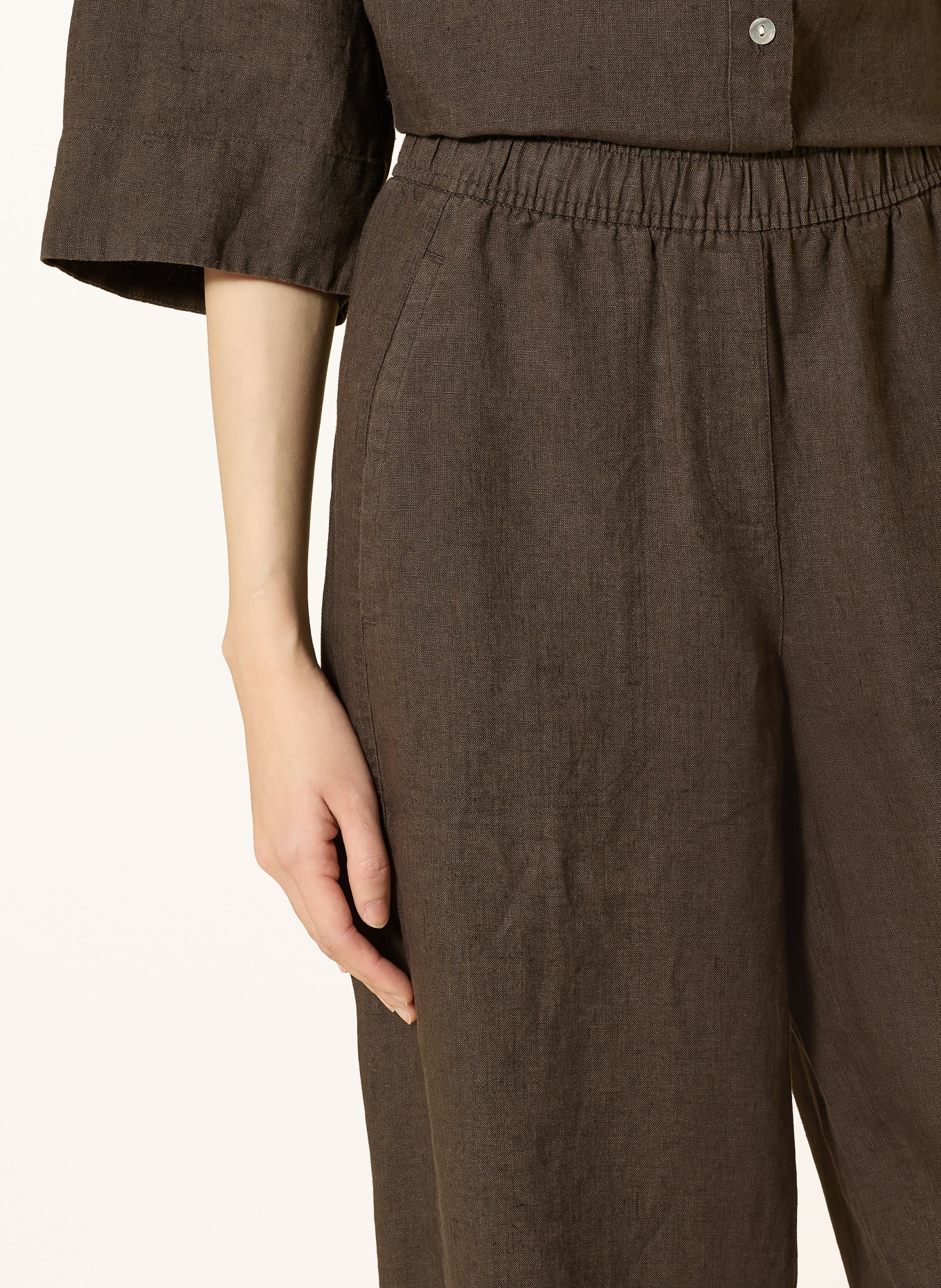 OPUS Lněné kalhoty MYHA v délce 7/8: KHAKI