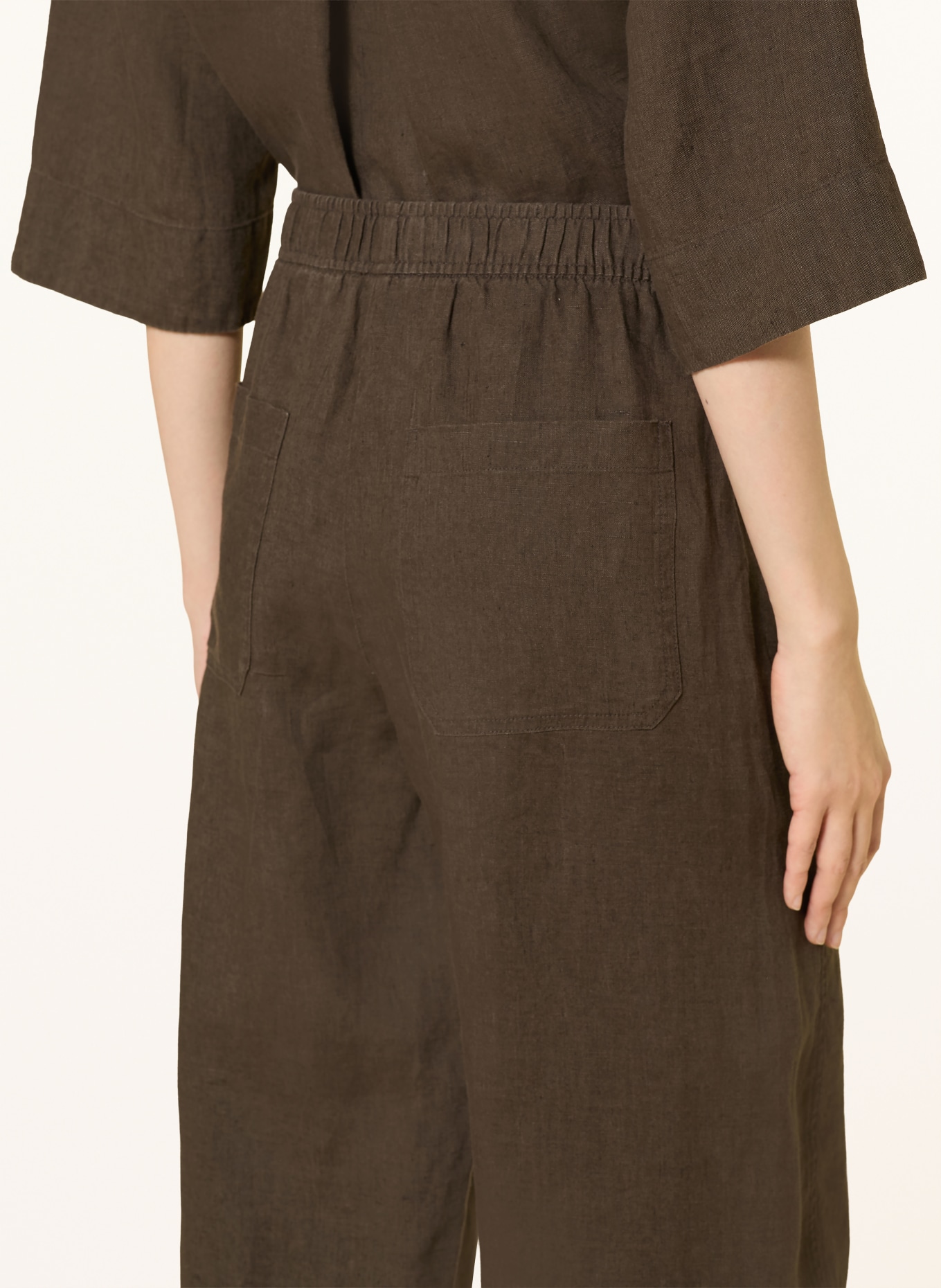 OPUS Lněné kalhoty MYHA v délce 7/8: KHAKI