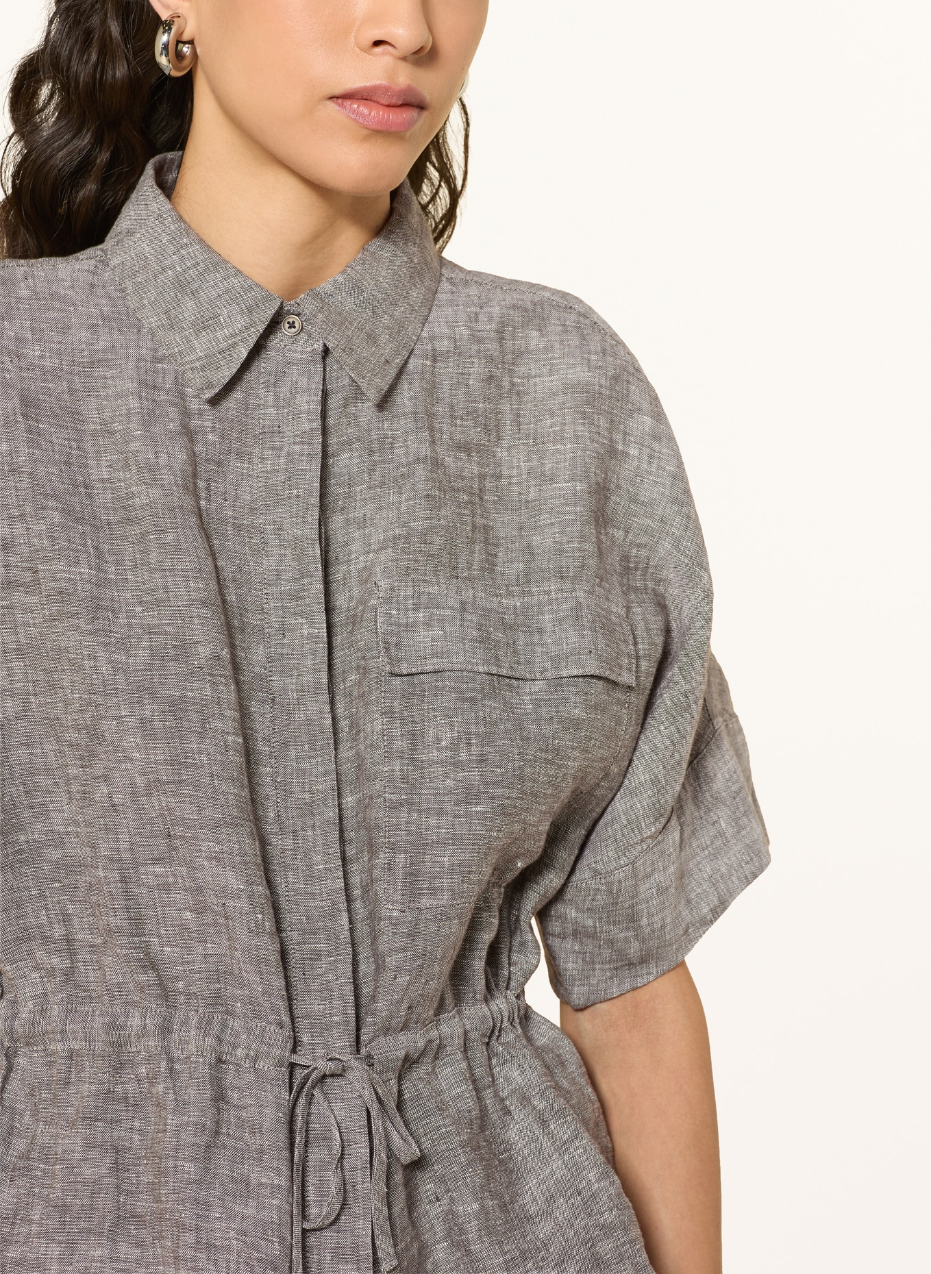 OPUS Hemdbluse FALURI aus Leinen: DUNKELGRÜN / WEISS