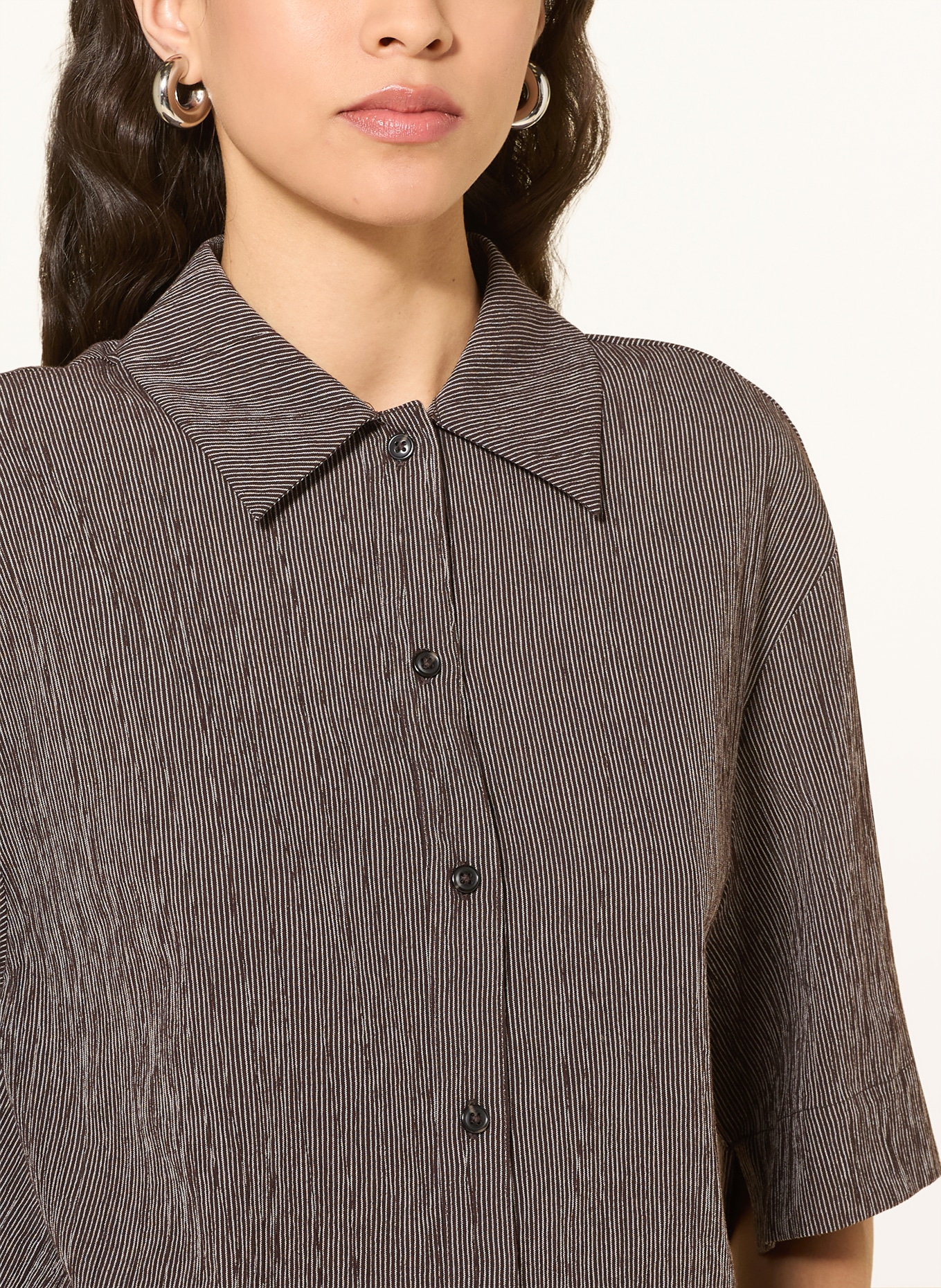 OPUS Overhemd FABABER: MARRON FONCÉ / ECRU