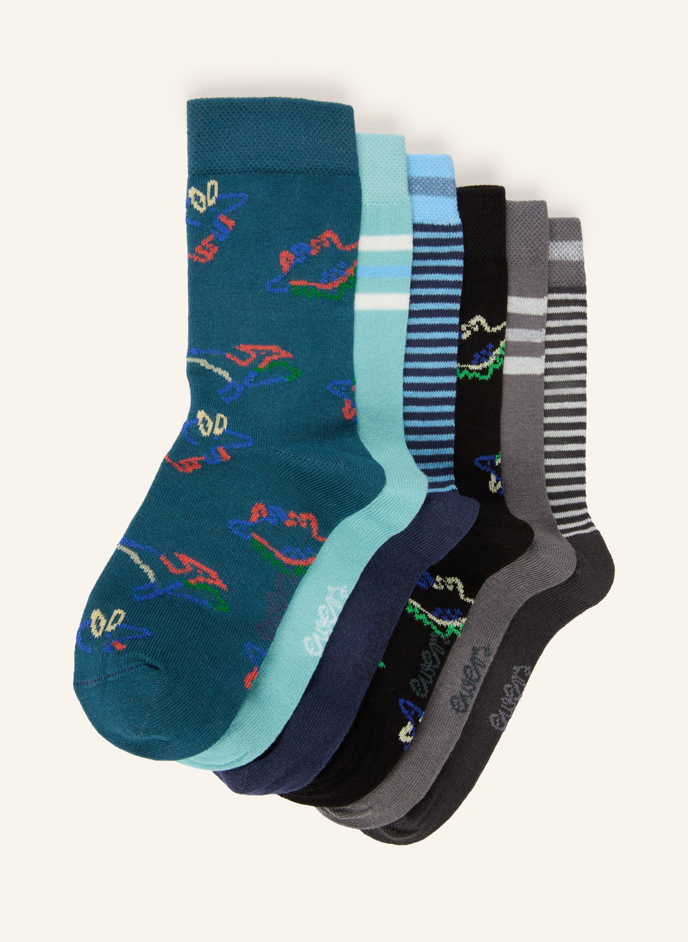 ewers COLLECTION 6-pack sokken: DONKERBLAUW / DONKERGRIJS / MINT