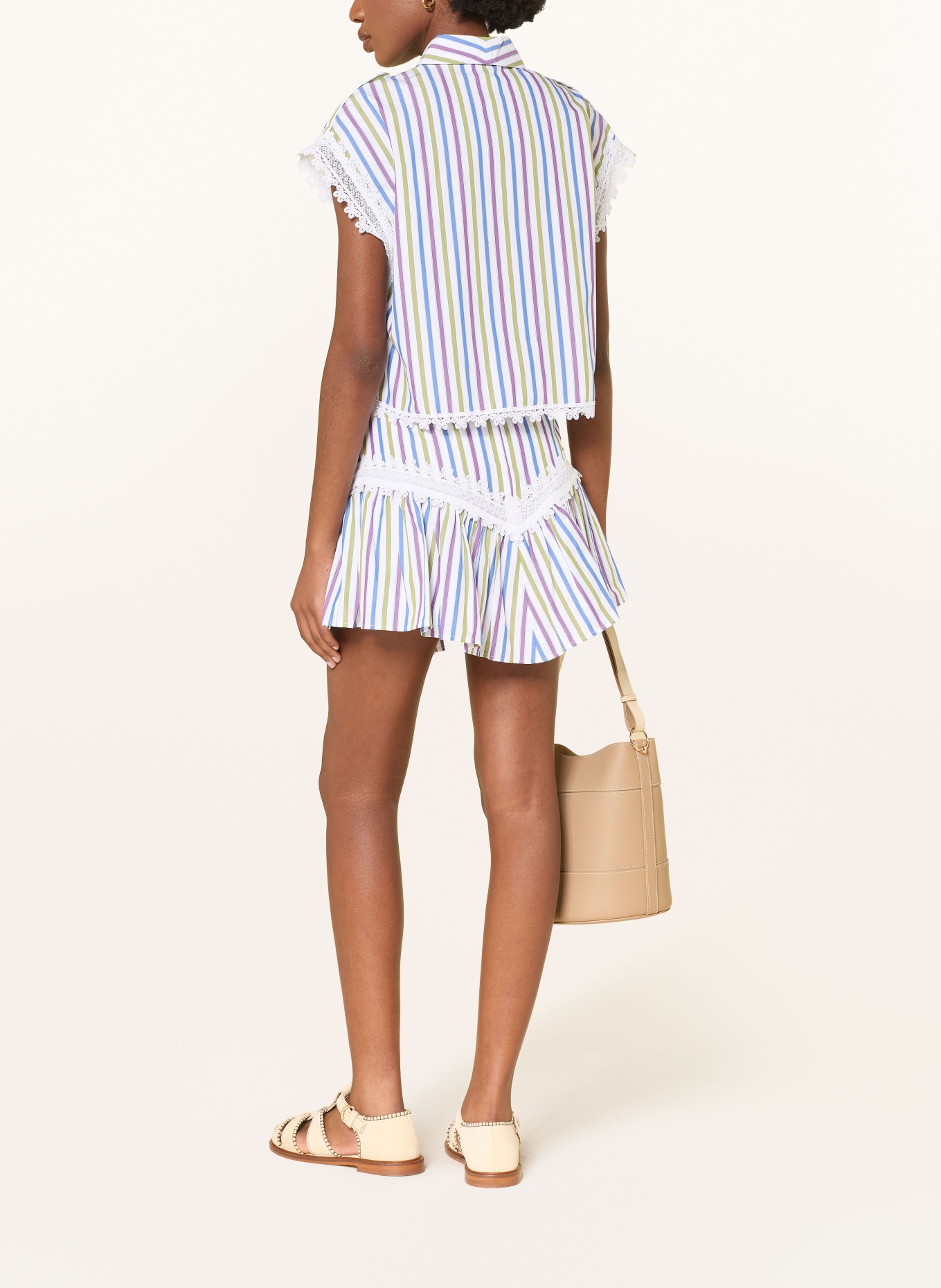 CLAUDIE PIERLOT Hemdbluse mit Spitze: WEISS / LILA / GRÜN