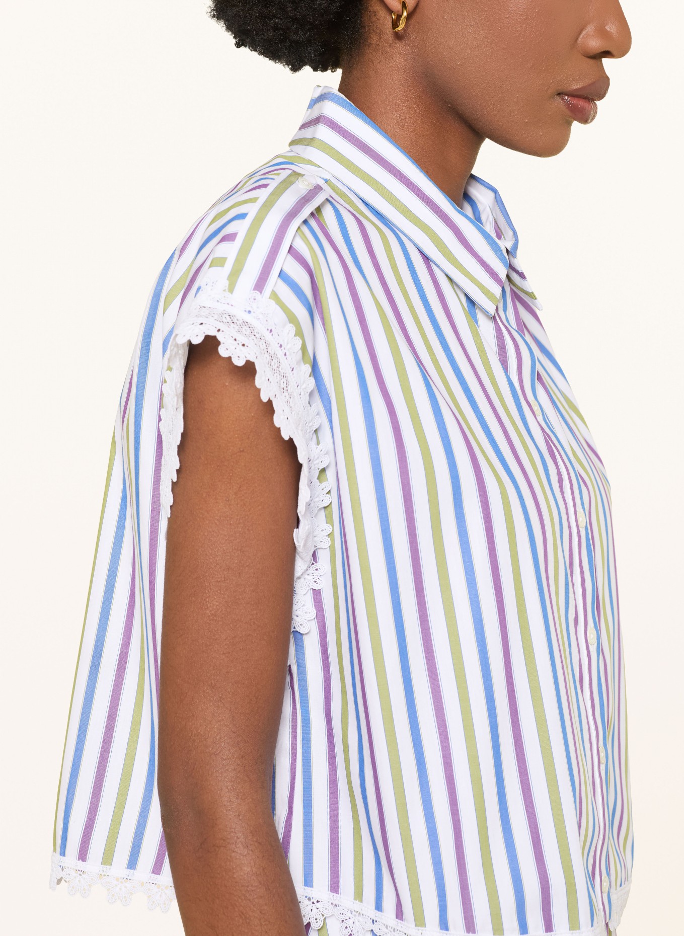 CLAUDIE PIERLOT Hemdbluse mit Spitze: WEISS / LILA / GRÜN