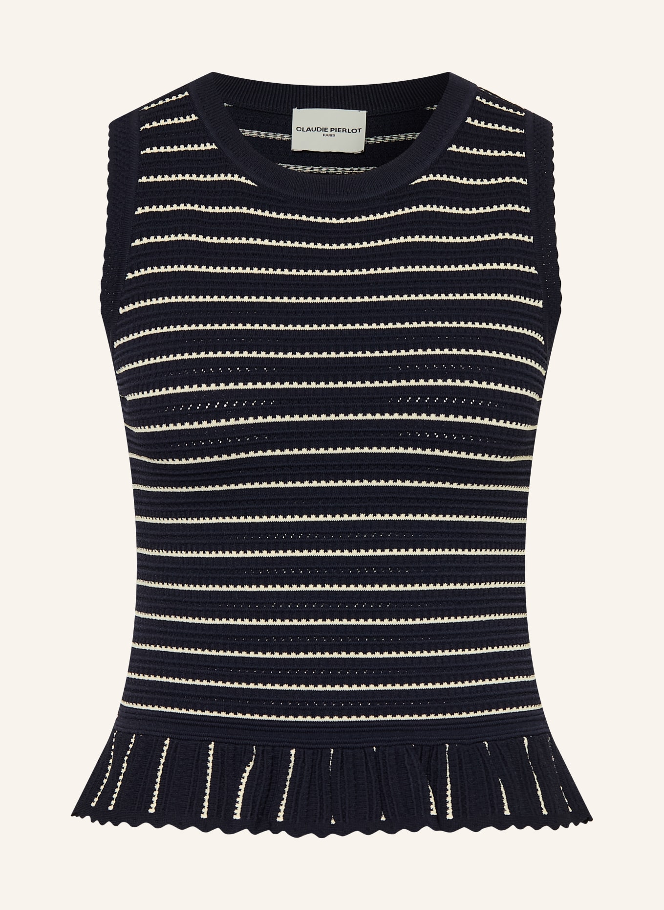 CLAUDIE PIERLOT Stricktop mit Rüschen: DUNKELBLAU / CREME