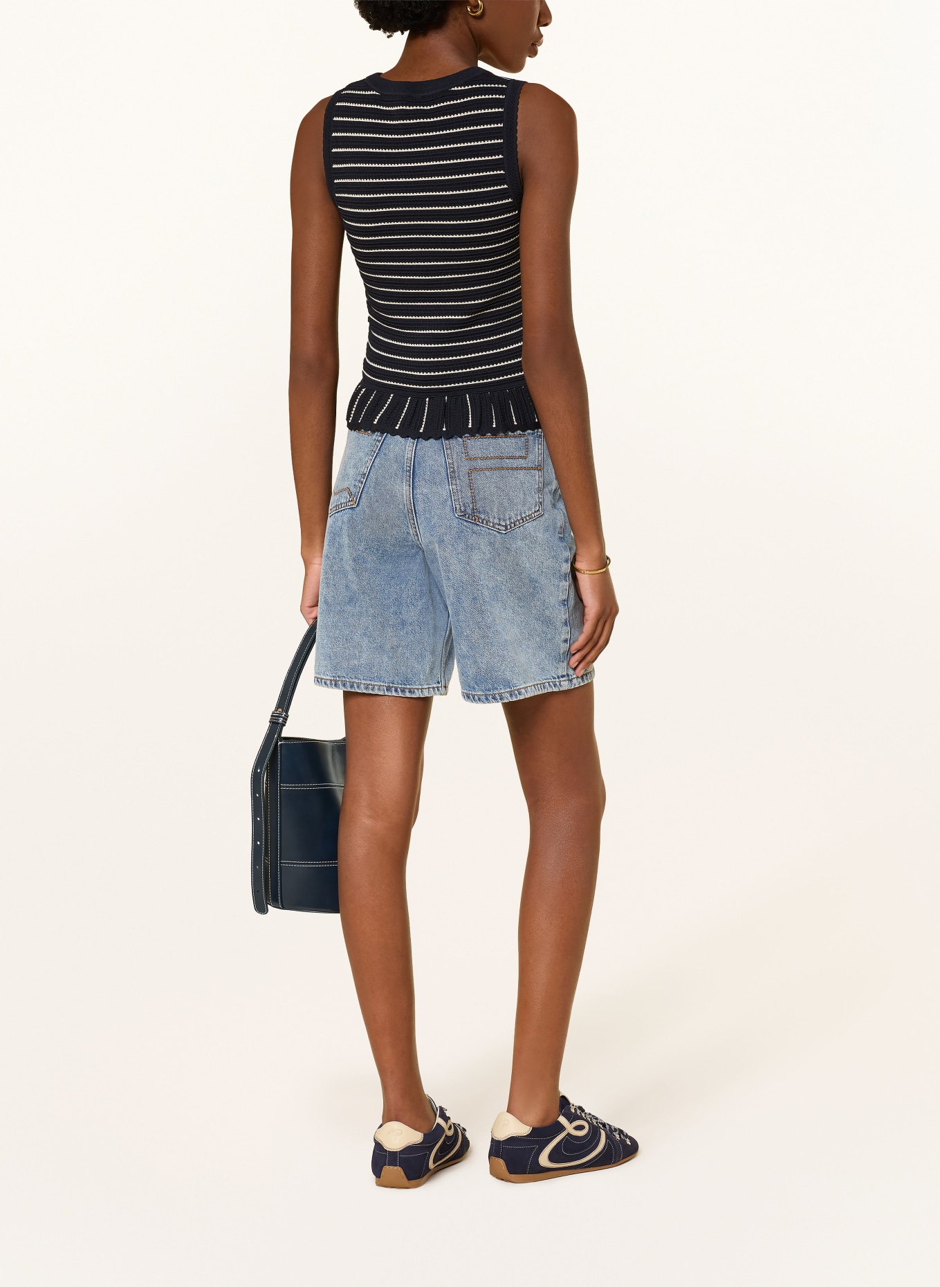 CLAUDIE PIERLOT Stricktop mit Rüschen: DUNKELBLAU / CREME