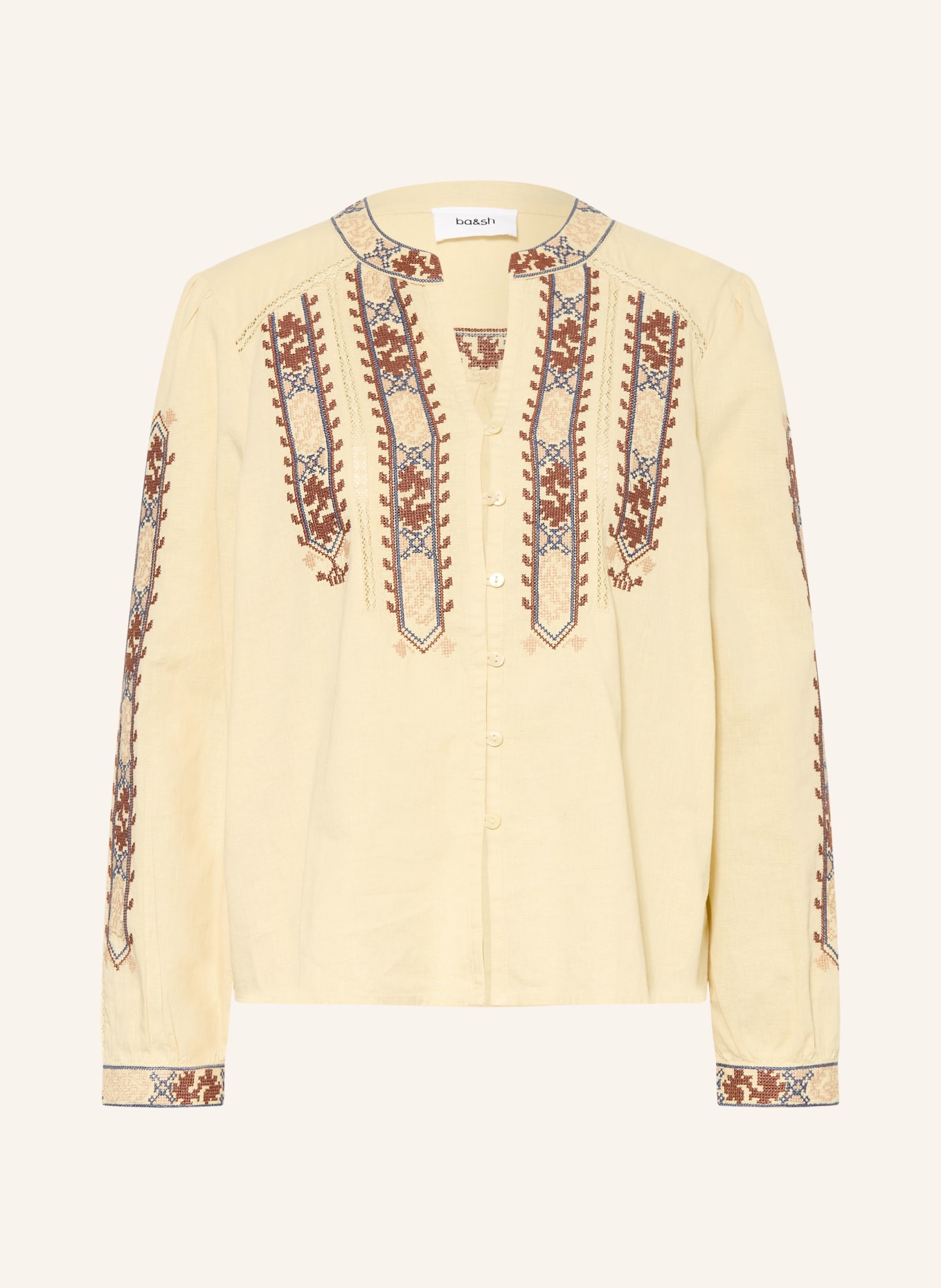 ba&sh Bluse FAUSTINA mit Spitze: CREME / BRAUN / DUNKELBLAU