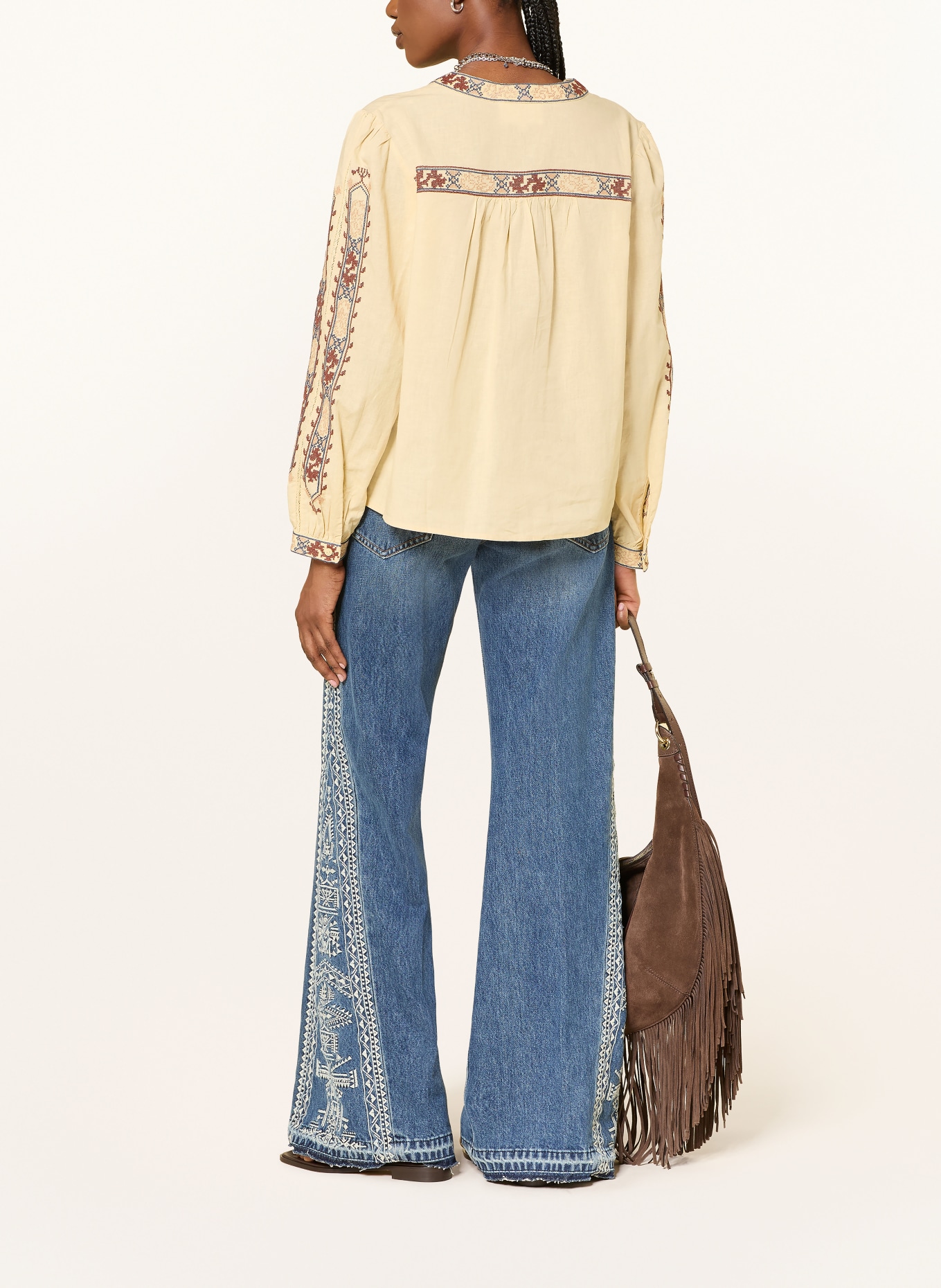 ba&sh Bluse FAUSTINA mit Spitze: CREME / BRAUN / DUNKELBLAU