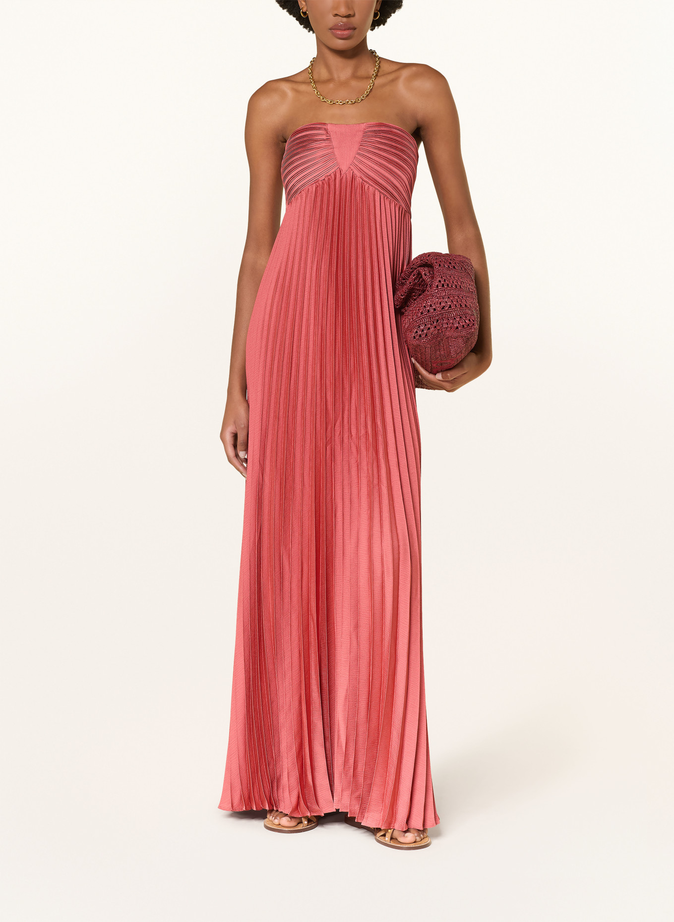 ba&sh Abendkleid WILLOW mit Plissees: HELLROT