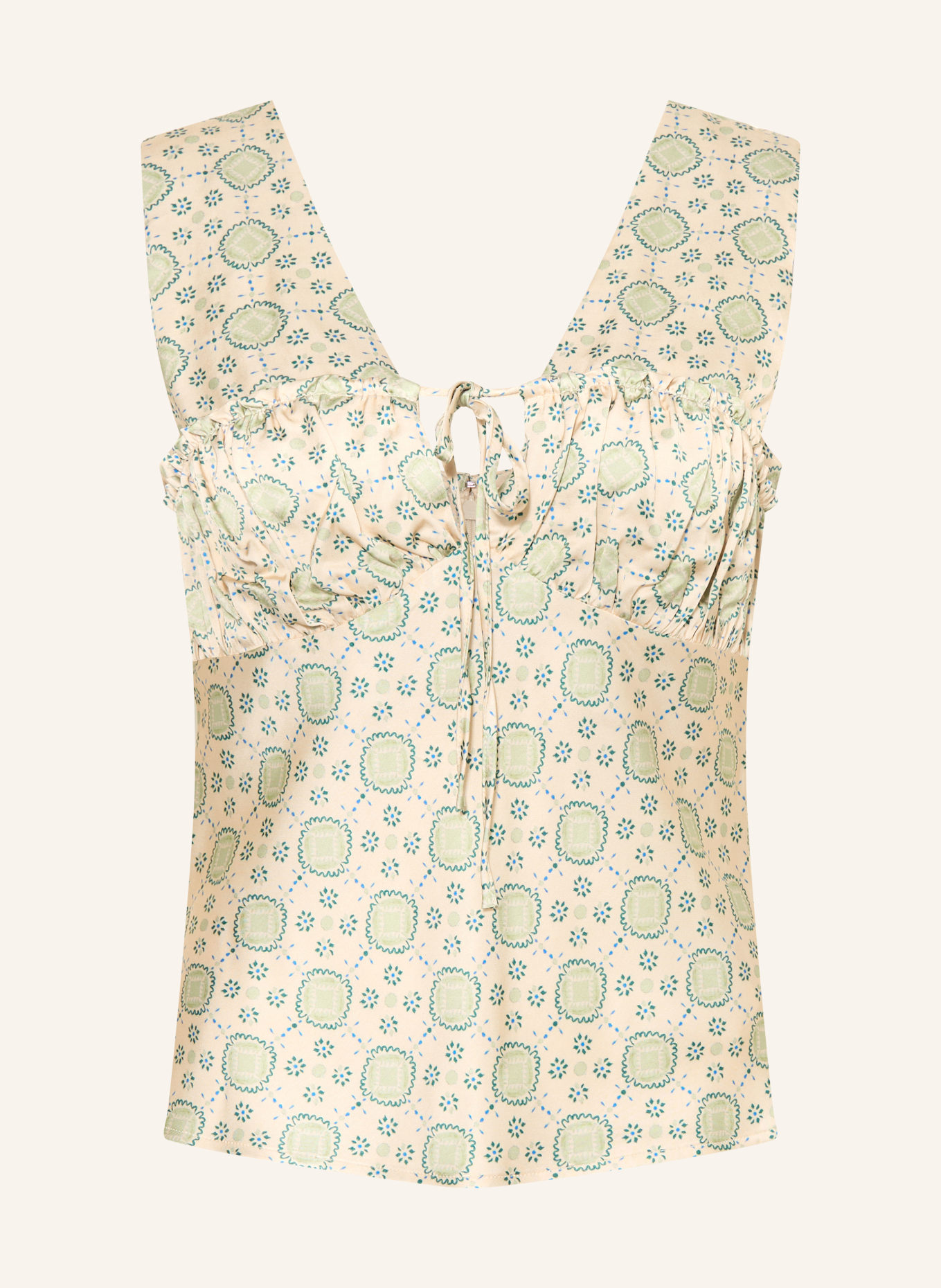 CLAUDIE PIERLOT Blusentop aus Satin: CREME / HELLGRÜN / DUNKELGRÜN