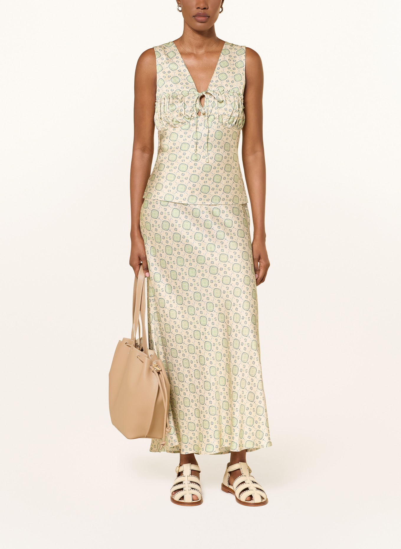 CLAUDIE PIERLOT Blusentop aus Satin: CREME / HELLGRÜN / DUNKELGRÜN