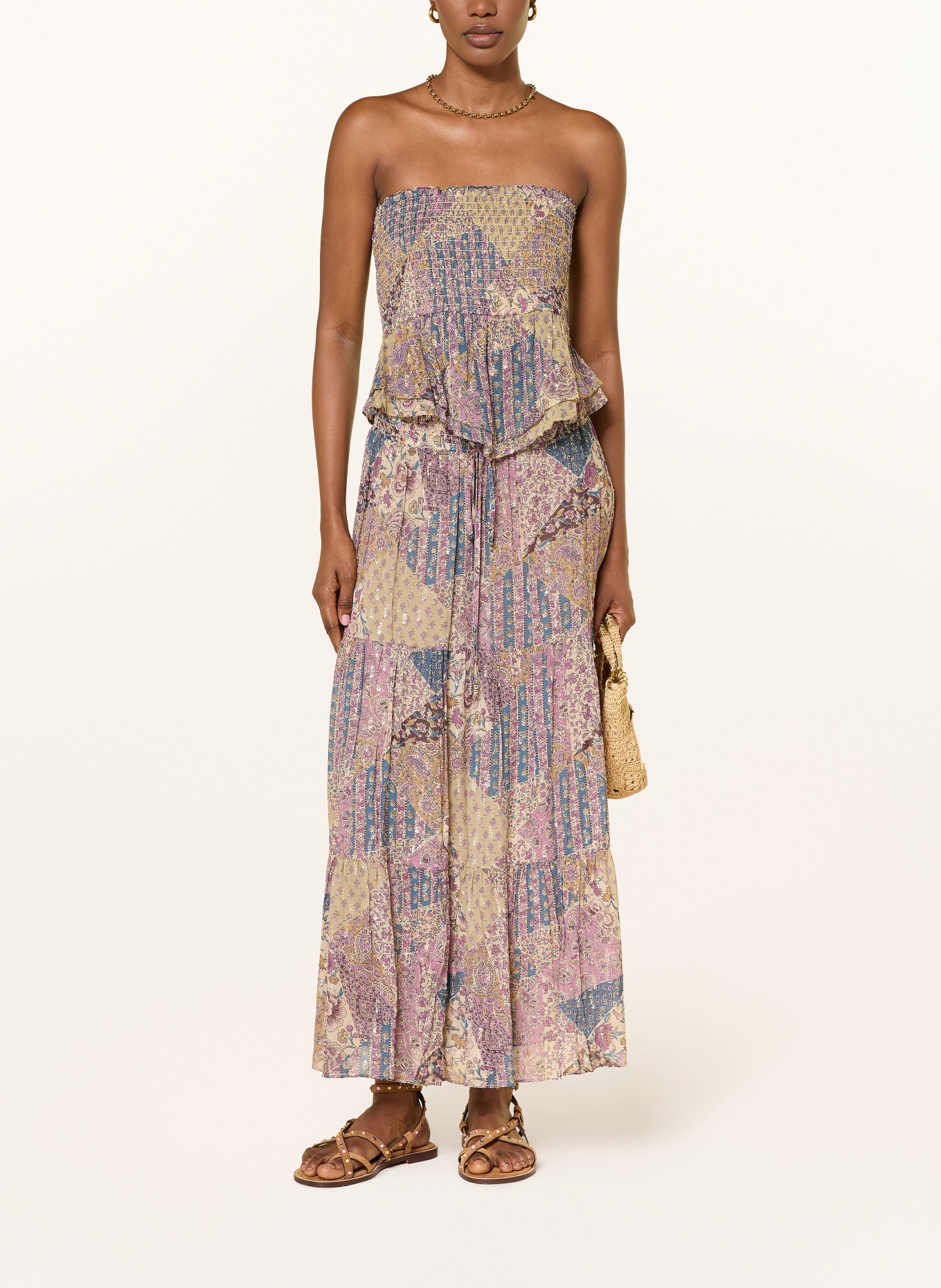 ba&sh Off-Shoulder-Top PRETTY mit Glitzergarn: KHAKI / BEIGE / LILA