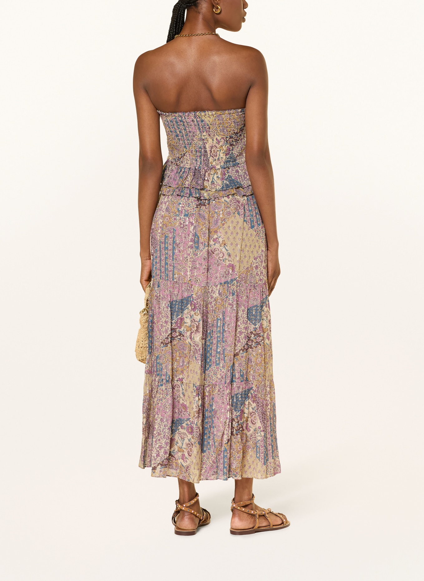 ba&sh Off-Shoulder-Top PRETTY mit Glitzergarn: KHAKI / BEIGE / LILA