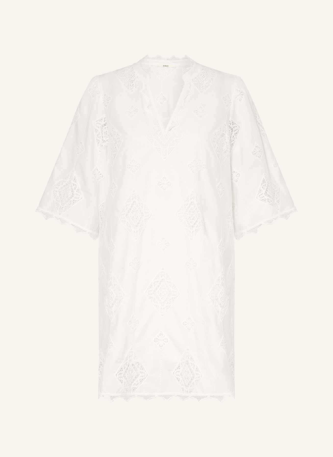 ba&sh Kleid MALO mit Lochspitze und 3/4-Arm: WEISS