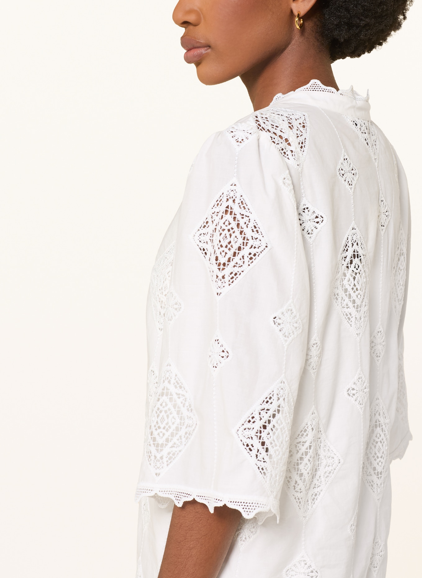 ba&sh Kleid MALO mit Lochspitze und 3/4-Arm: WEISS