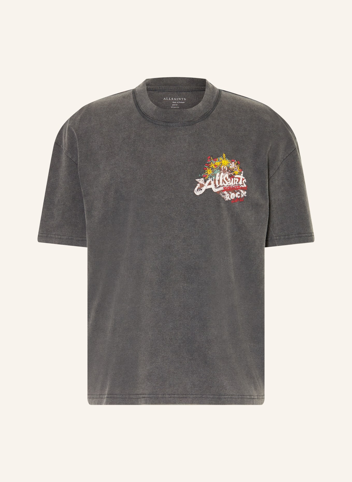 ALLSAINTS T-shirt ROQUE: DONKERGRIJS / DONKERROOD / GEEL