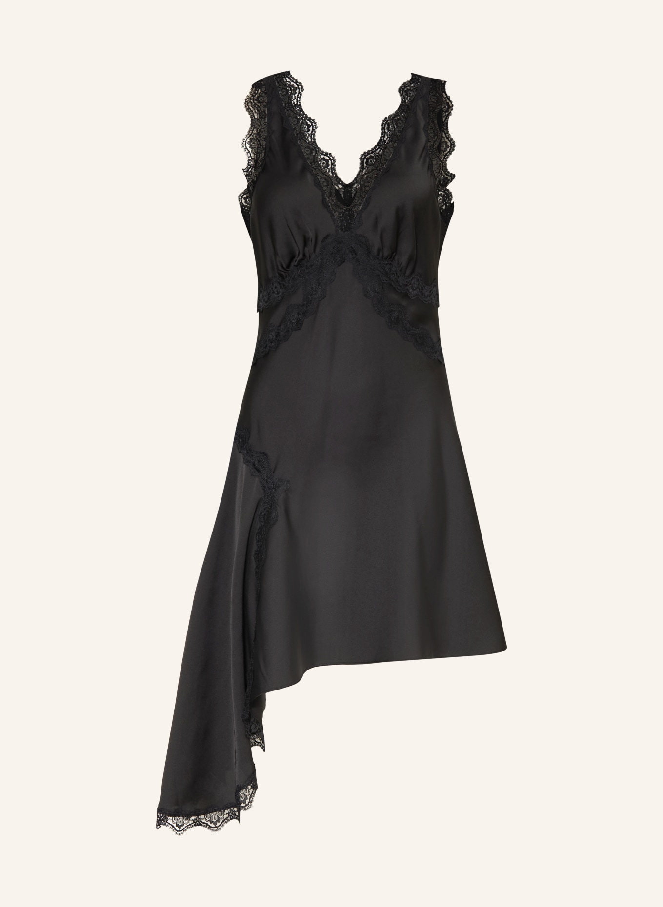 ALLSAINTS Satynowa sukienka ILKA z koronką: CZARNY