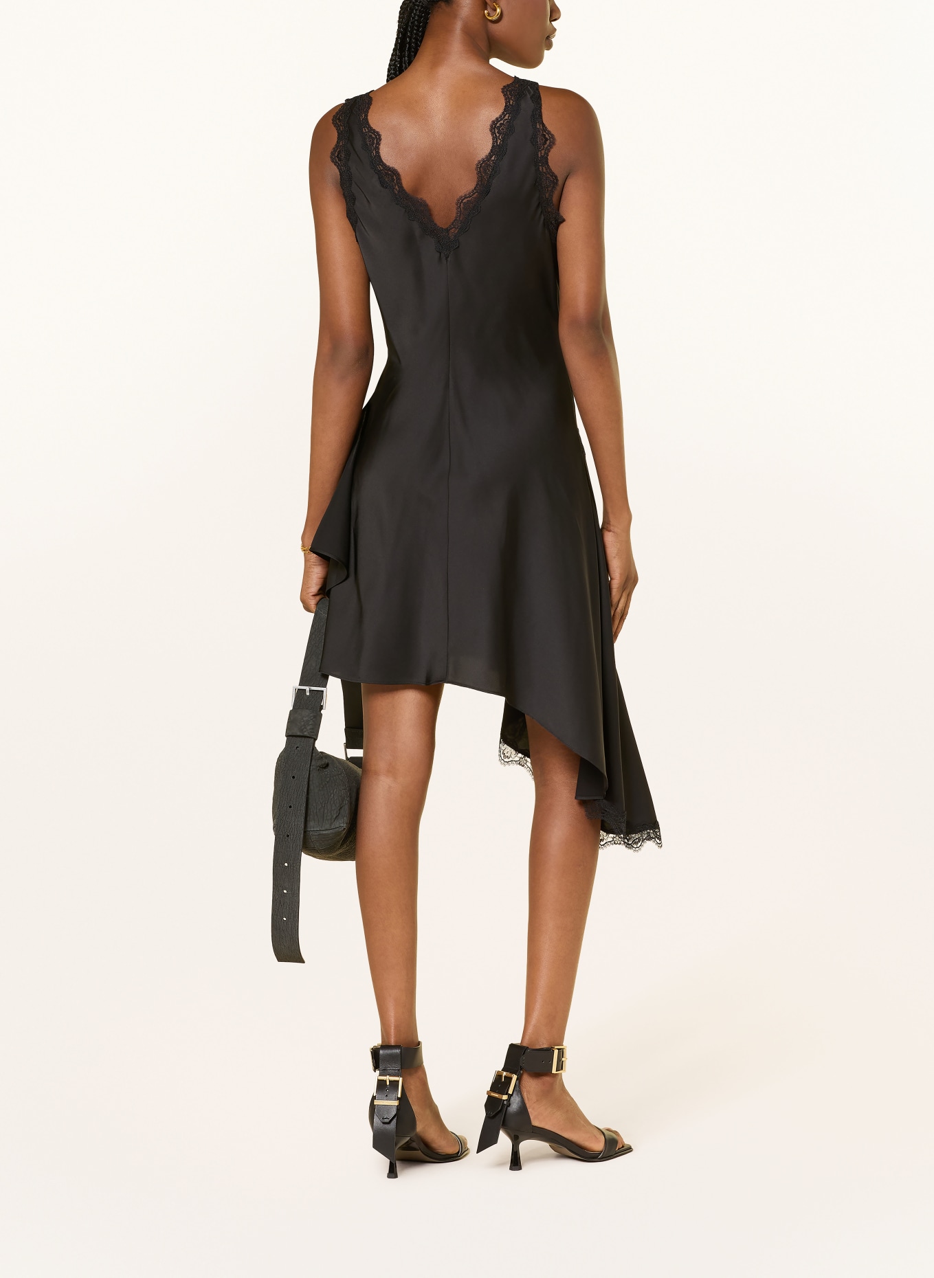 ALLSAINTS Satynowa sukienka ILKA z koronką: CZARNY